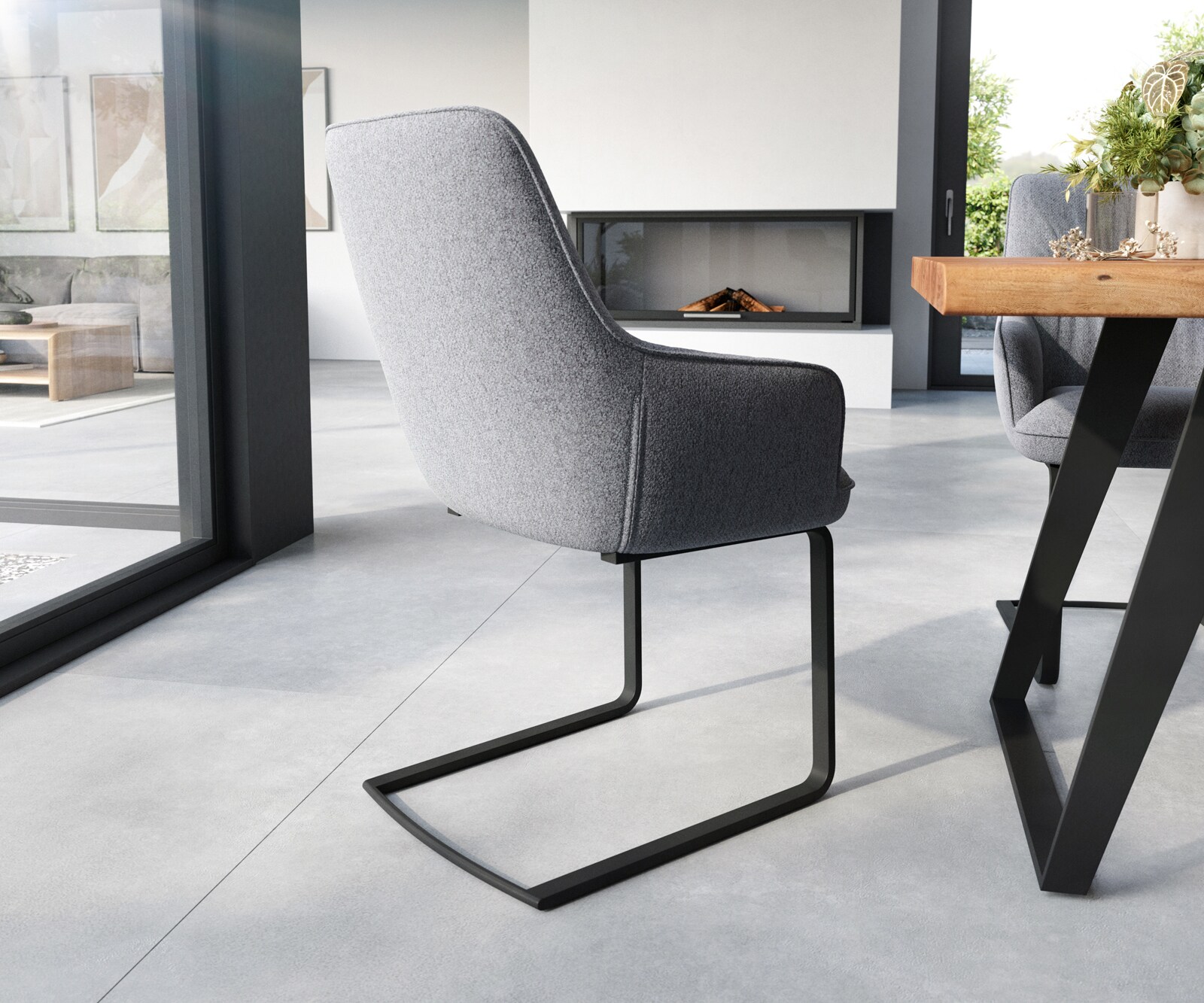 Sledemodel Zelia-Flex met armleuning structuurstof lichtgrijs sledemodel vlak zwart pocketveer kern 4