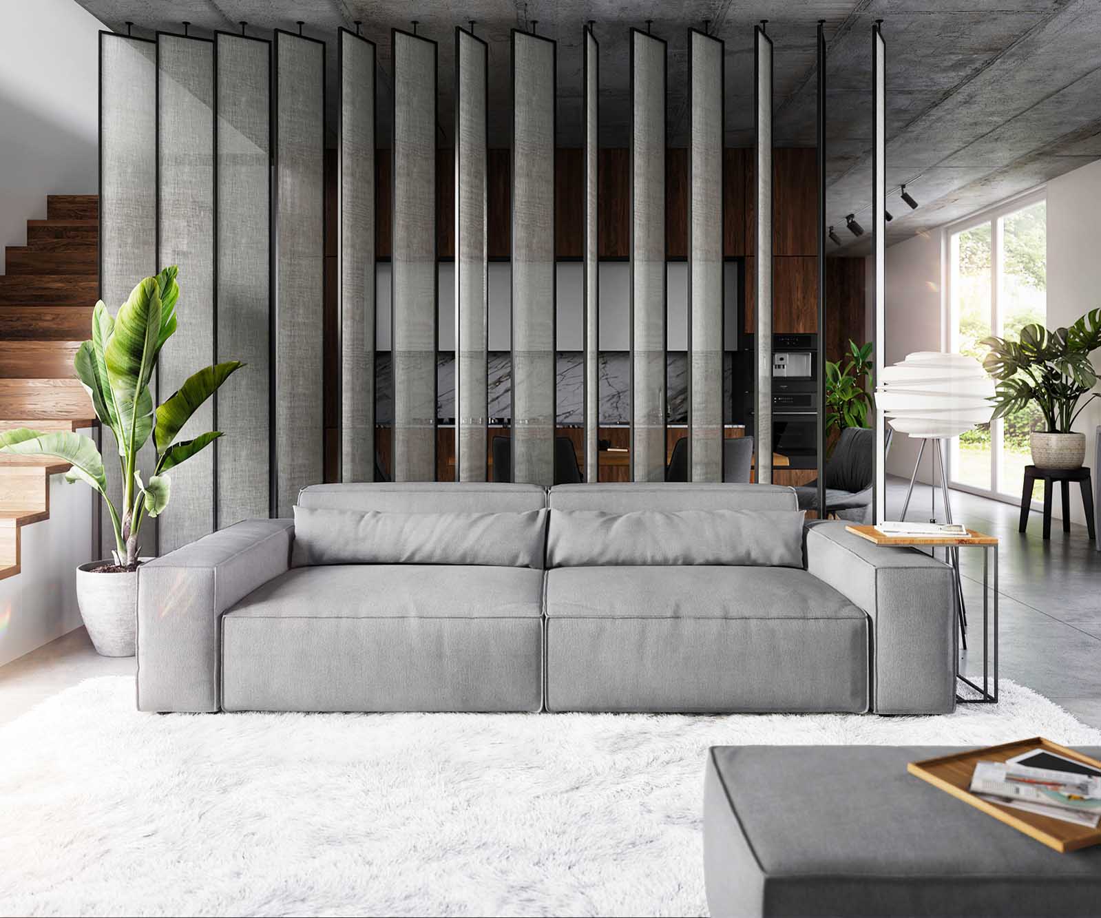 Big-sofa Sirpio XL 270x130 cm microvezel grijs met kruk Big-sofa Sirpio XL 270x130 cm microvezel grijs met kruk