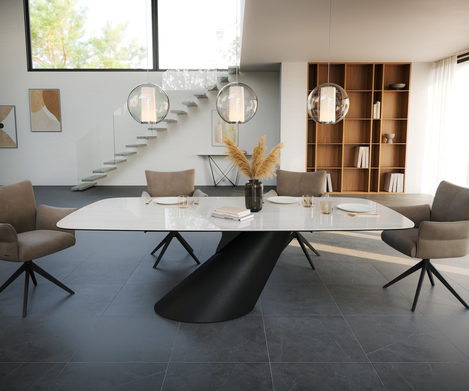 Eettafel Edge Boot 240x120 cm Keramiek Onyx Champagne Cono Metaal Zwart 2