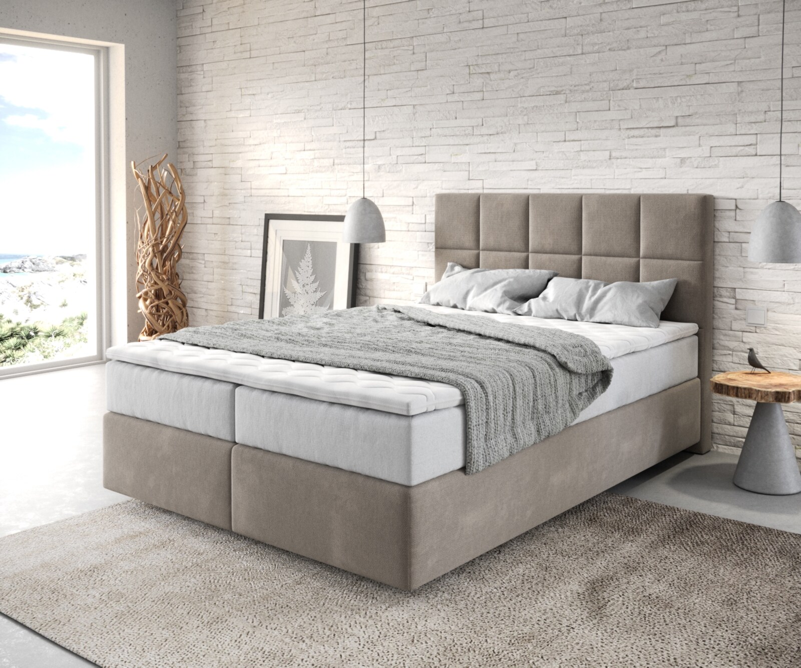 Boxspringbed Dream-Fine 140x200 cm Microvezel Beige met TFK Matras en Visco Topper 4