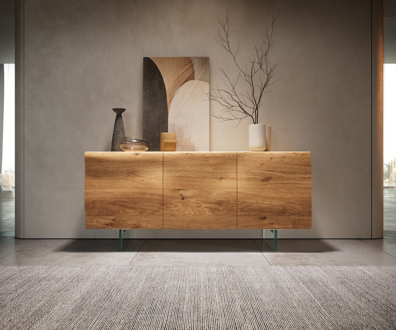 Dressoir New Live-Edge 145 cm eiken natuur 3 deuren glasonderstel