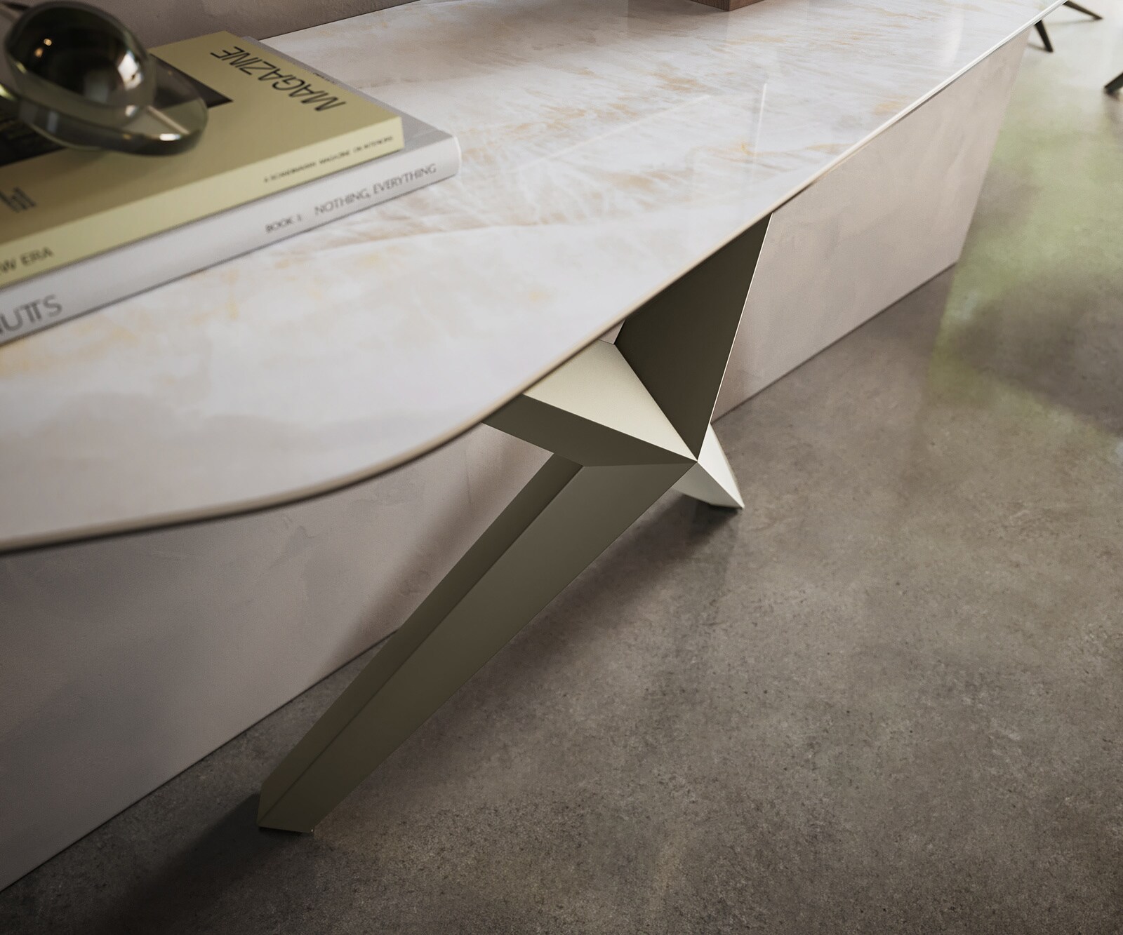 Consoletafel Edge Polygonaal 180x50 cm Keramiek Onyx Pearl Zentharo Metaal Effektfinish Titan 6