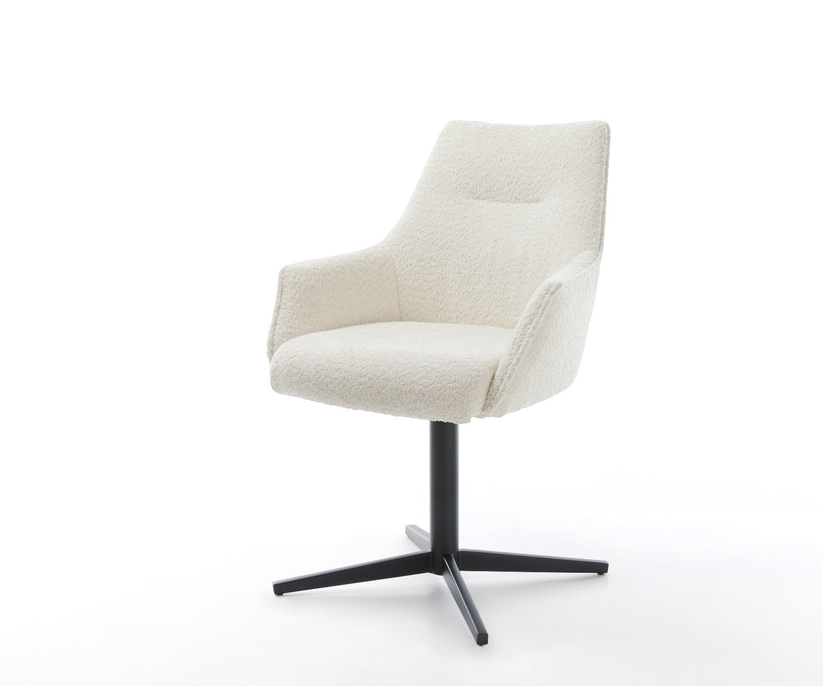 Draaistoel Alja-Flex met armleuning bouclé wit kruispoot zwart 360° draaibaar pocketveer kern Draaistoel Alja-Flex met armleuning bouclé wit kruispoot zwart 360° draaibaar pocketveer kern