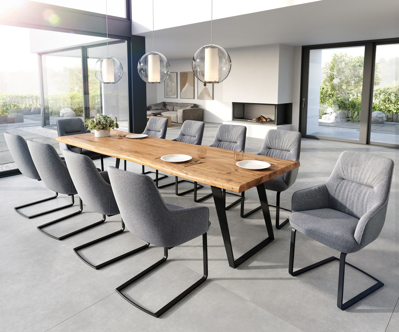 Sledemodel Zelia-Flex met armleuning structuurstof lichtgrijs sledemodel vlak zwart pocketveer kern 3