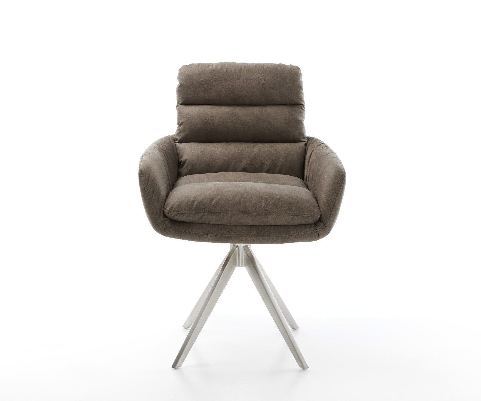 Eetkamerstoel Abelia-Flex met armleuning microvelours taupe vintage kruisframe hoekig roestvrij staal 1 Eetkamerstoel Abelia-Flex met armleuning microvelours taupe vintage kruisframe hoekig roestvrij staal 1