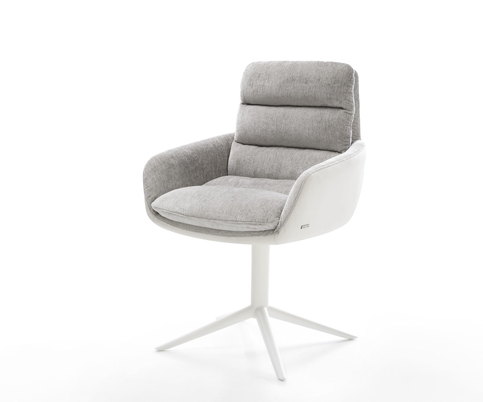 Draaistoel Abelia-Flex met armleuning materiaalmix echt leer wit-zilver grijs kruispoot wit 360° draaibaar rocker-functie