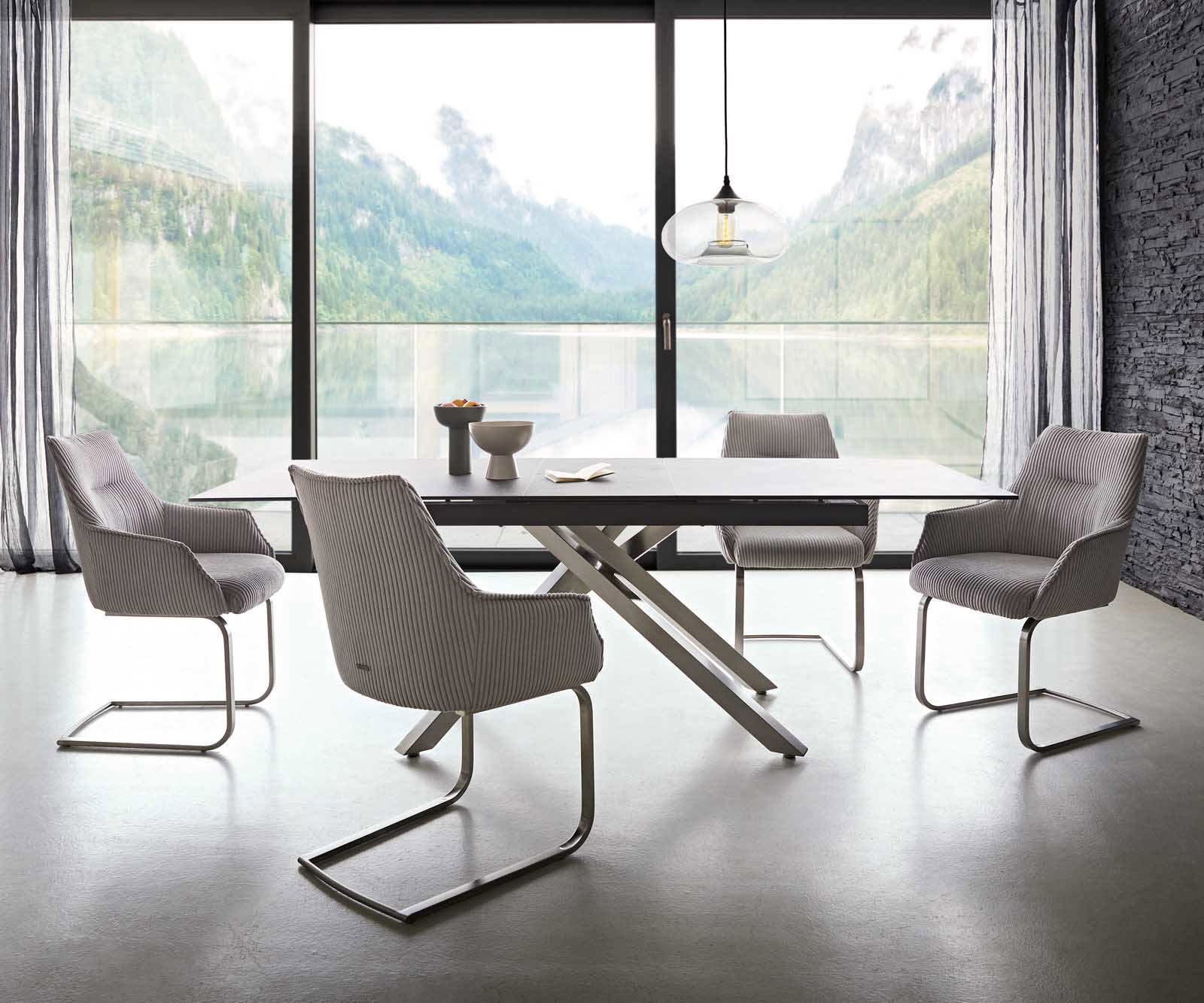 Sledemodel Alja-Flex met armleuning koord zilver grijs sledemodel vlak roestvrij staal pocketveer kern 3 Sledemodel Alja-Flex met armleuning koord zilver grijs sledemodel vlak roestvrij staal pocketveer kern 3