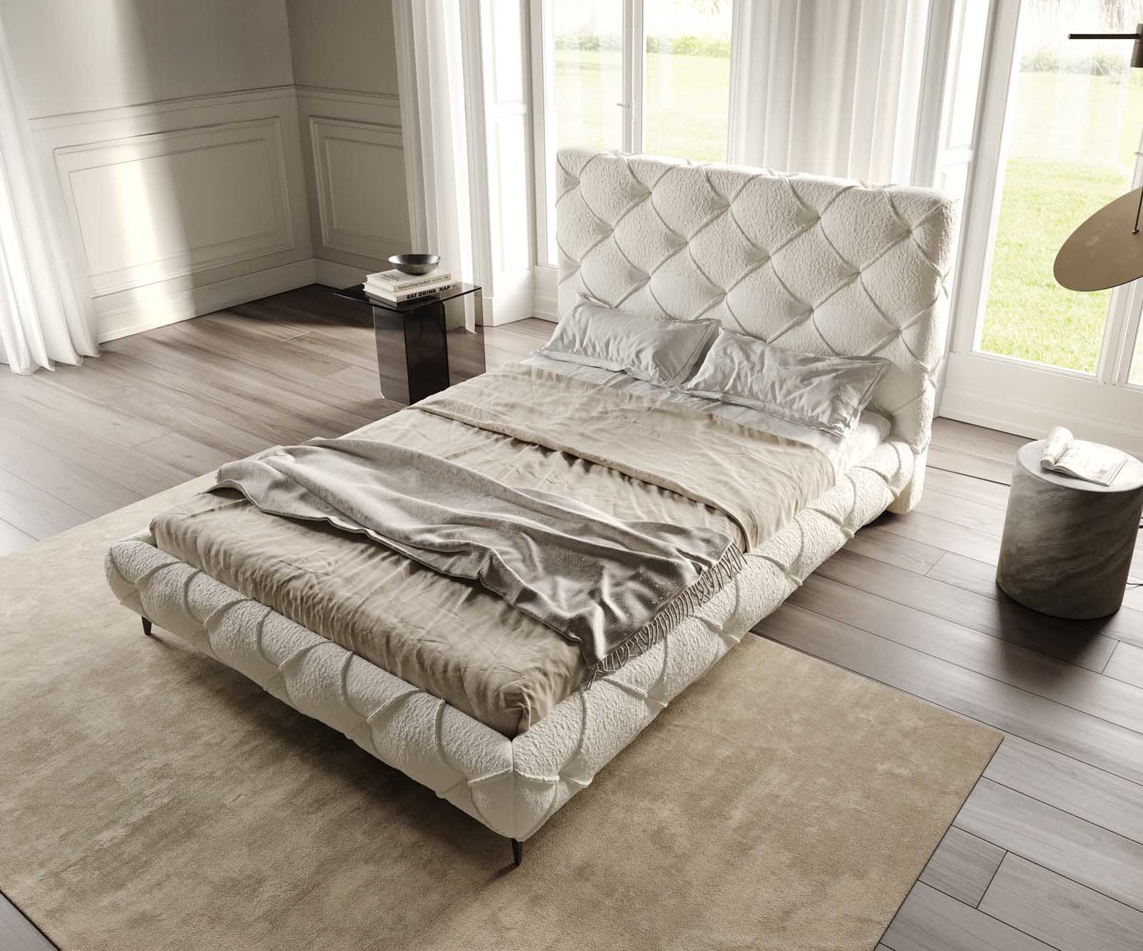 Gestoffeerd-bed Nayara 140x200 cm Bouclé crèmewit 3
