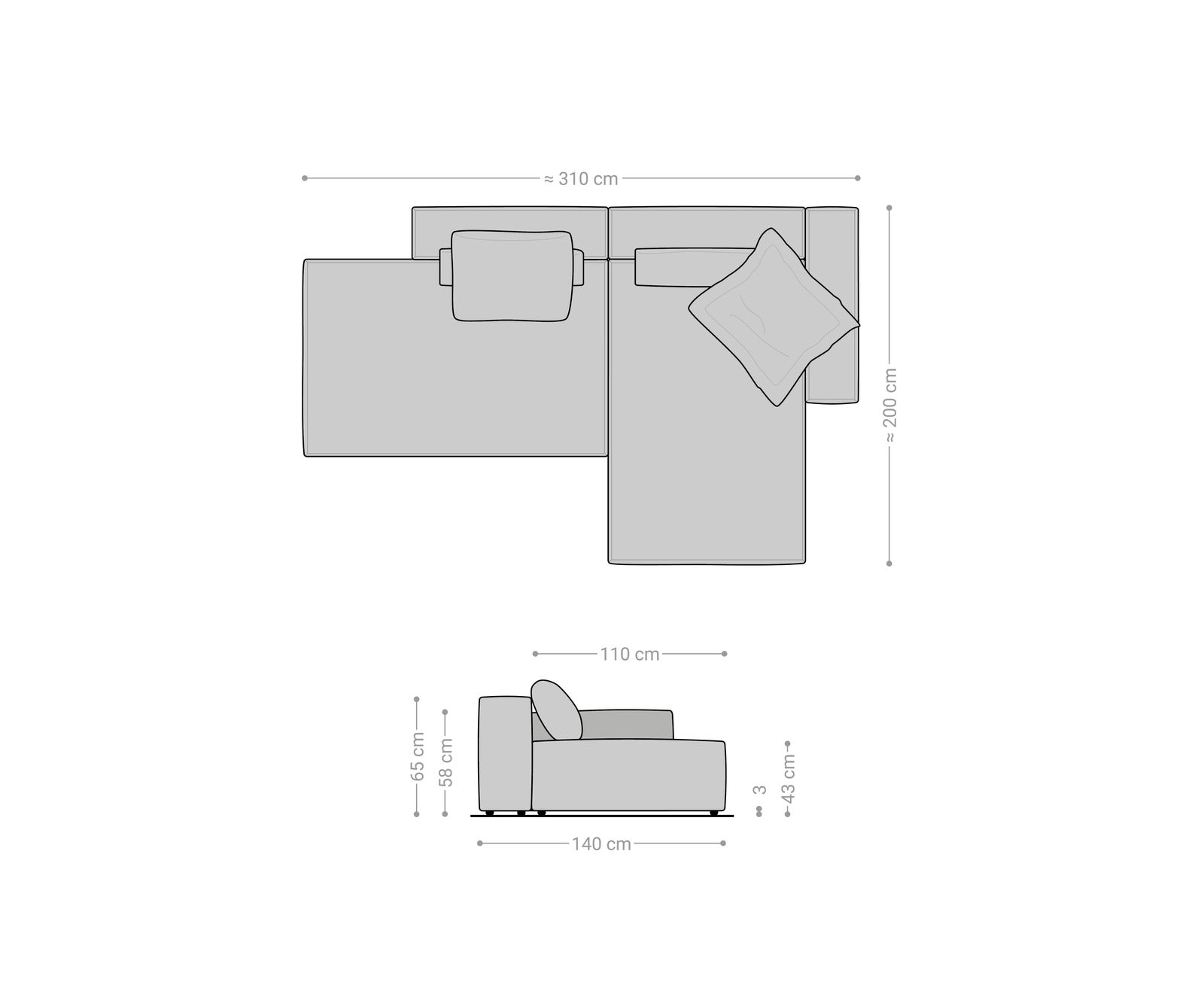 Hoekbank Freestyle Pure 310x200 cm Geweven stof zacht beige 6