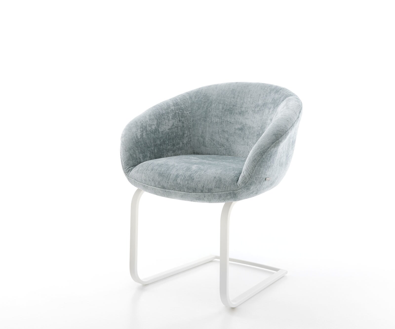 Sledemodel Vinka-Flex met armleuning chenille pastelblauw sledemodel vlak wit pocketveer kern
