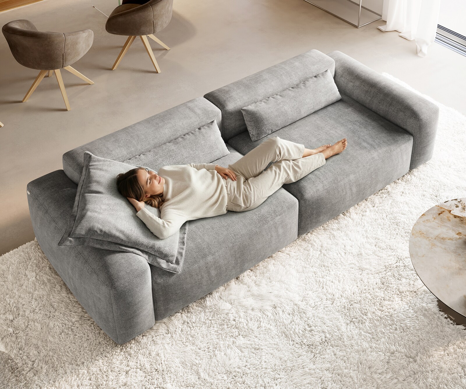 Bigsofa Freestyle 280x110 cm Zachte stof met structuur Grijs kapnaad 3