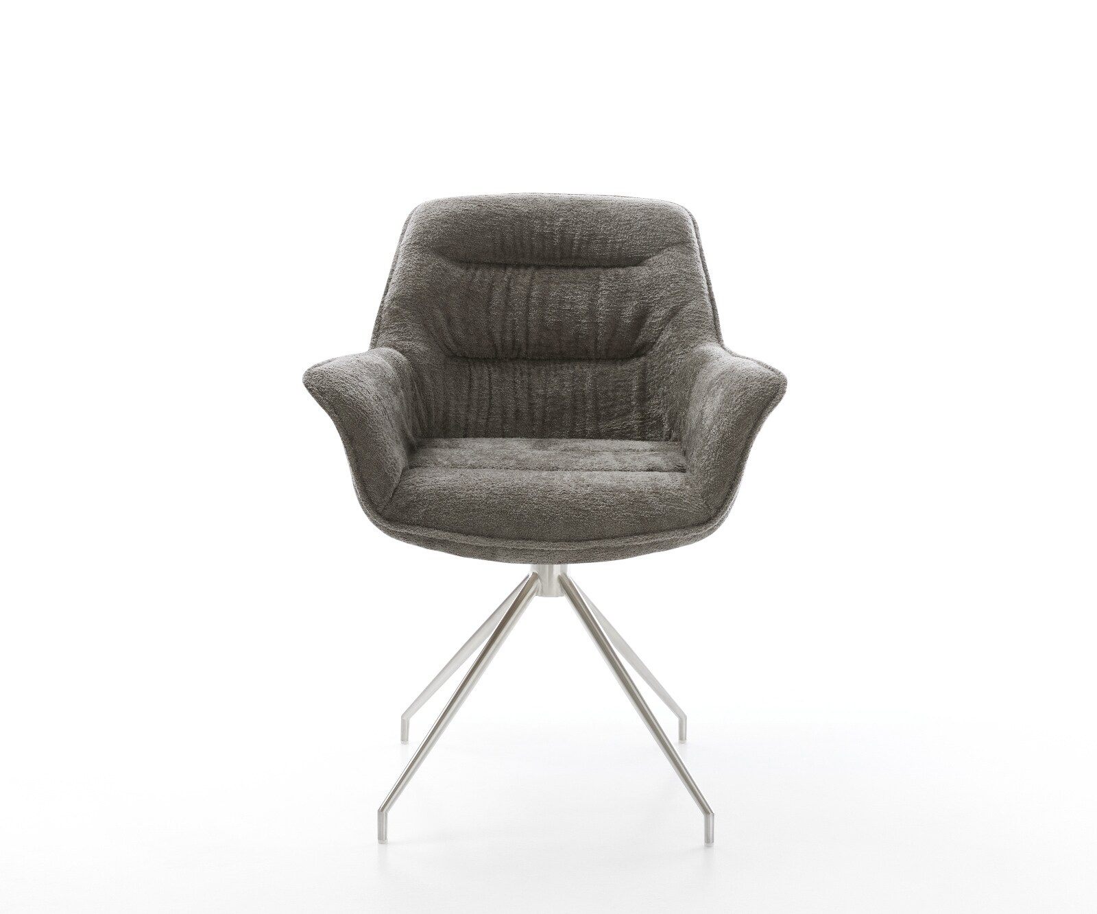 Eetkamerstoel Kaira-Flex bouclé zacht mud kruisframe conisch roestvrij staal 2