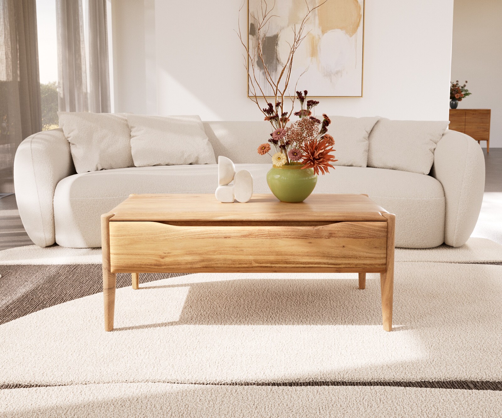 Salontafel Simcha 100x50 cm natuur acacia 2 kleppen 1