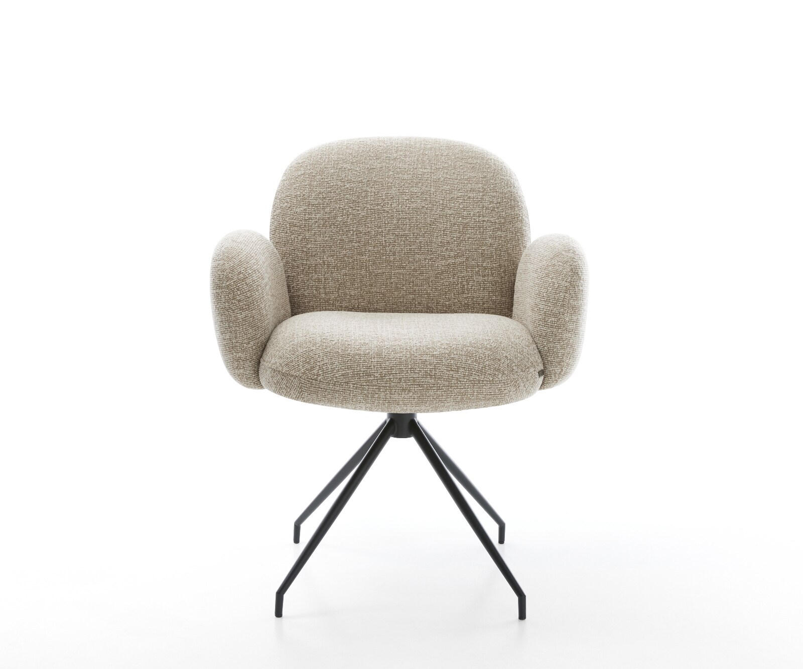 Eetkamerstoel Nube-Flex met armleuning geweven stof beige kruisframe conisch zwart pocketveer kern 2