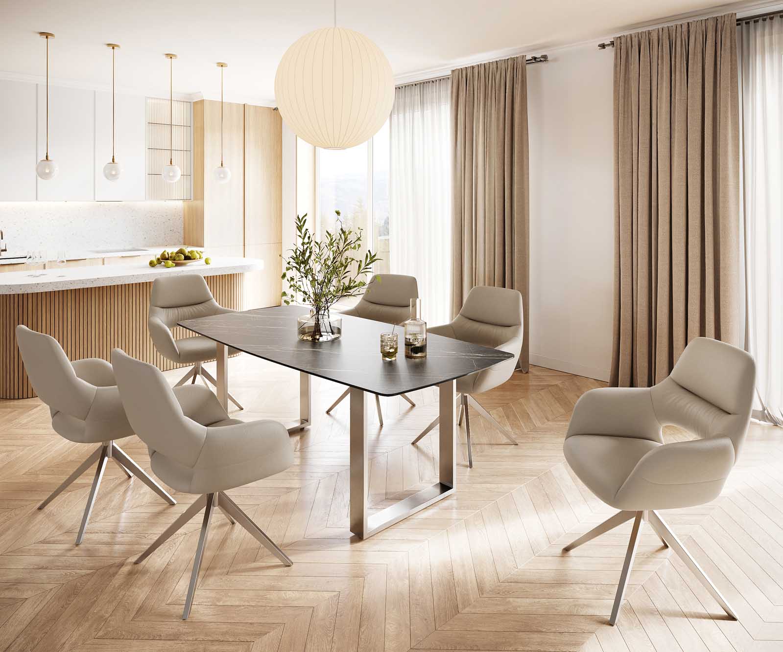 Eettafel Edge Bootsform 200x100 keramiek Laminam® Noir Desir bruin roestvrij staal smal 6