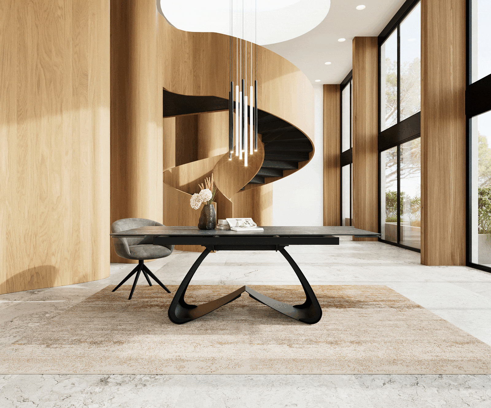 Eetkamertafel Edge 200-300x100 keramiek Laminam®Nero Greco grijs W-frame zwart uitschuifbaar 2