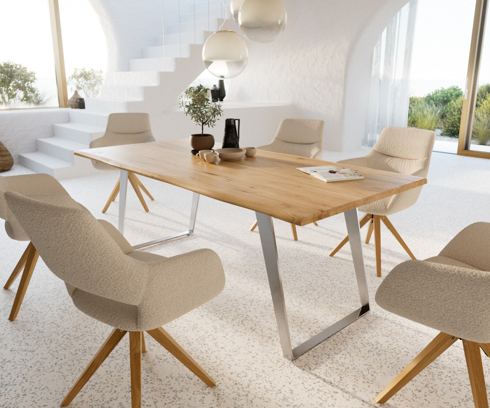 Eettafel Edge 200x100x2,5-3 eiken natuur roestvrij staal  schuin Live-Edge 8