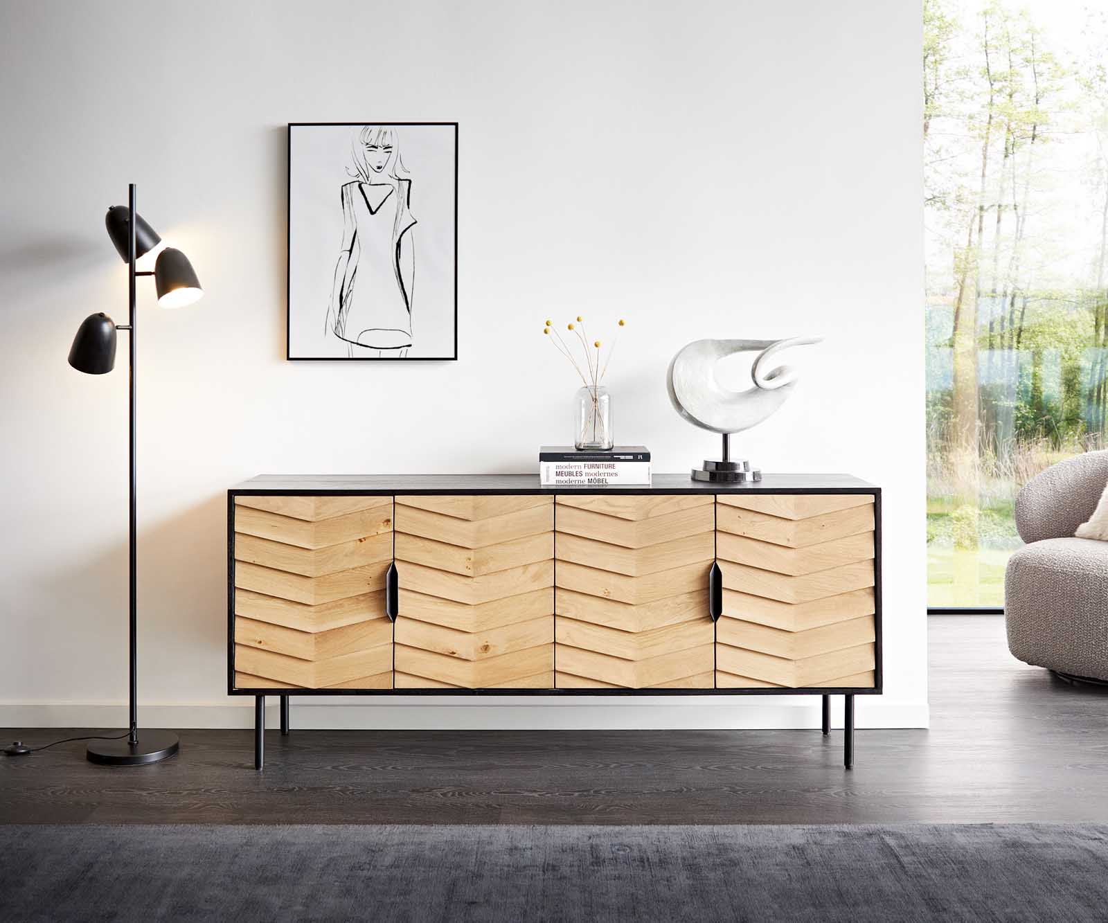 Dressoir Muvi 175 cm natuur eiken mango zwart metaal zwart 4 deuren 1