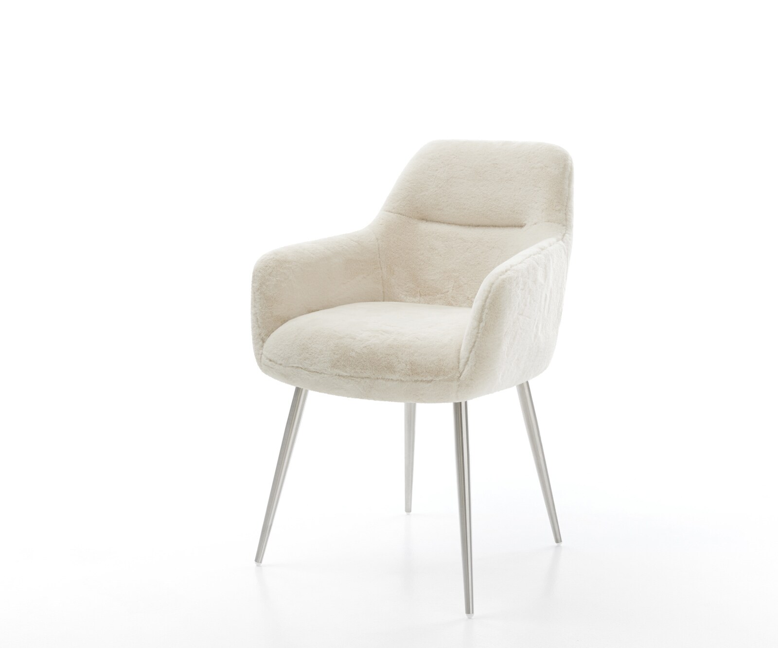 Eetkamerstoel Pejo-Flex pluchen crème-wit 4-poot conisch roestvrij staal pocketveer kern 1