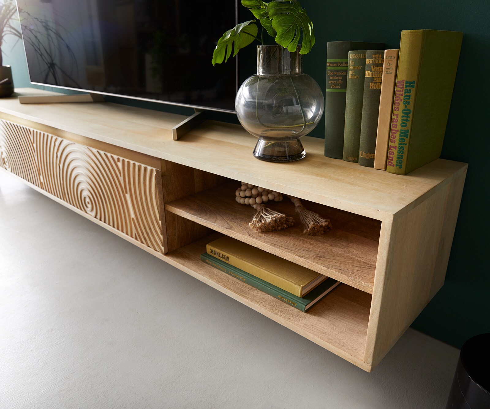 Tv-meubel Budaya 220 cm mango natuur 3 deurs zwevend 5 Tv-meubel Budaya 220 cm mango natuur 3 deurs zwevend 5
