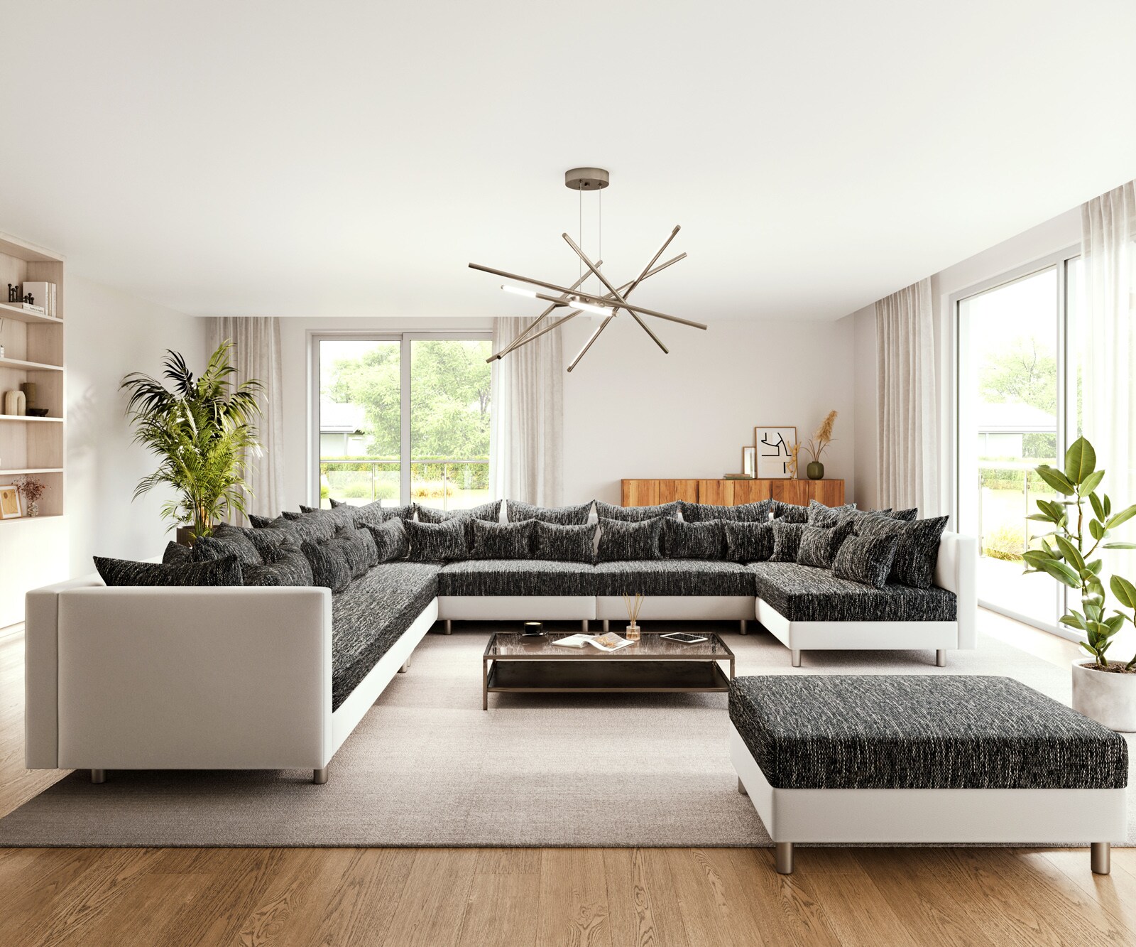 Woonlandschap Clovis XXL wit zwart met hocker ottomane Links 1