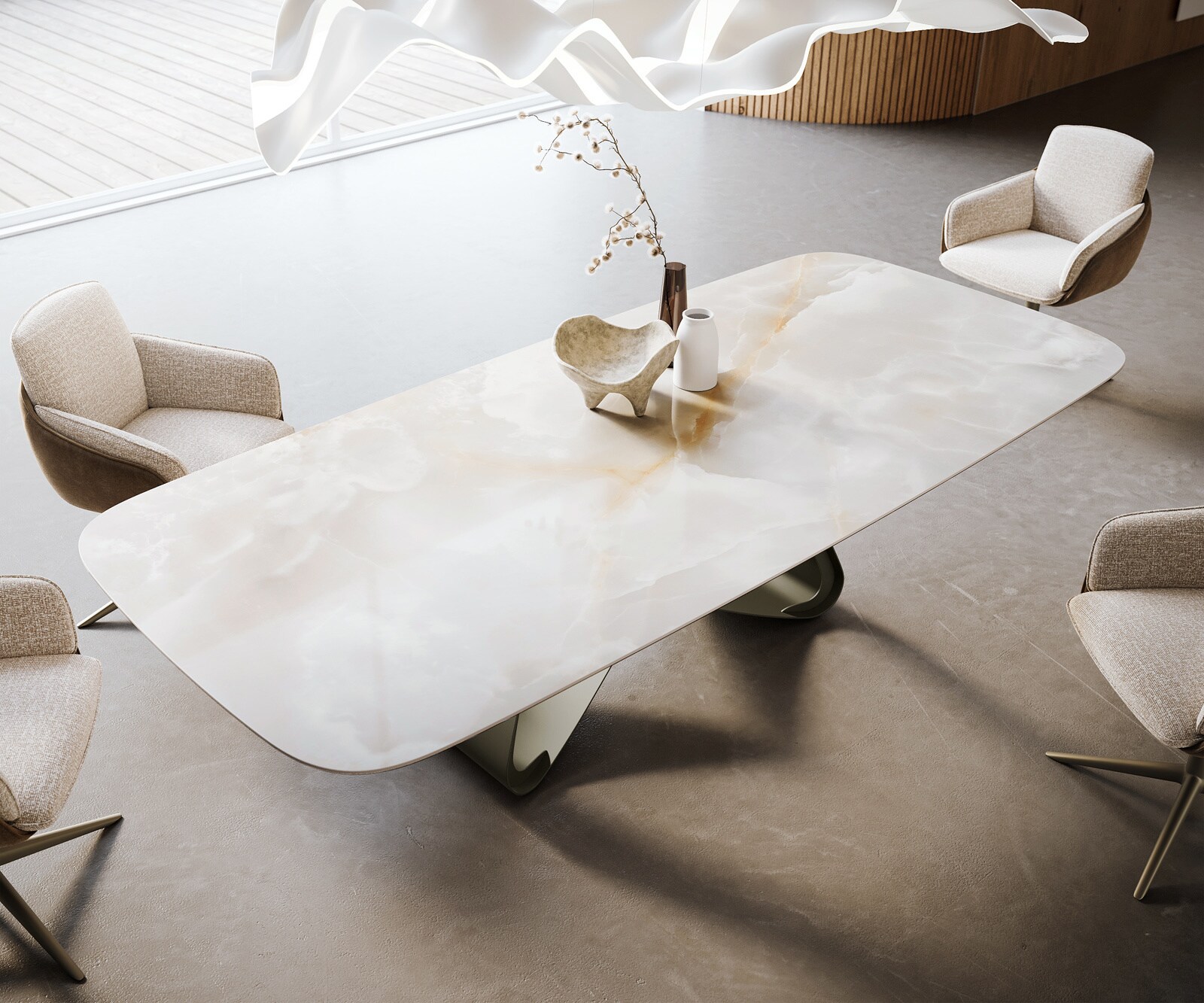 Eetkamertafel Edge Boot 270x120 cm Keramiek Iris FMG Onice Grigio W-onderstel Metaal Effectafwerking Titan 4