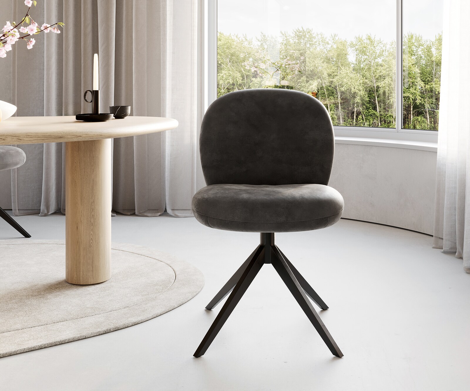 Draaistoel Nube-Flex microvelours antraciet vintage kruisframe breed zwart 360° draaibaar pocketveer kern 1 Draaistoel Nube-Flex microvelours antraciet vintage kruisframe breed zwart 360° draaibaar pocketveer kern 1