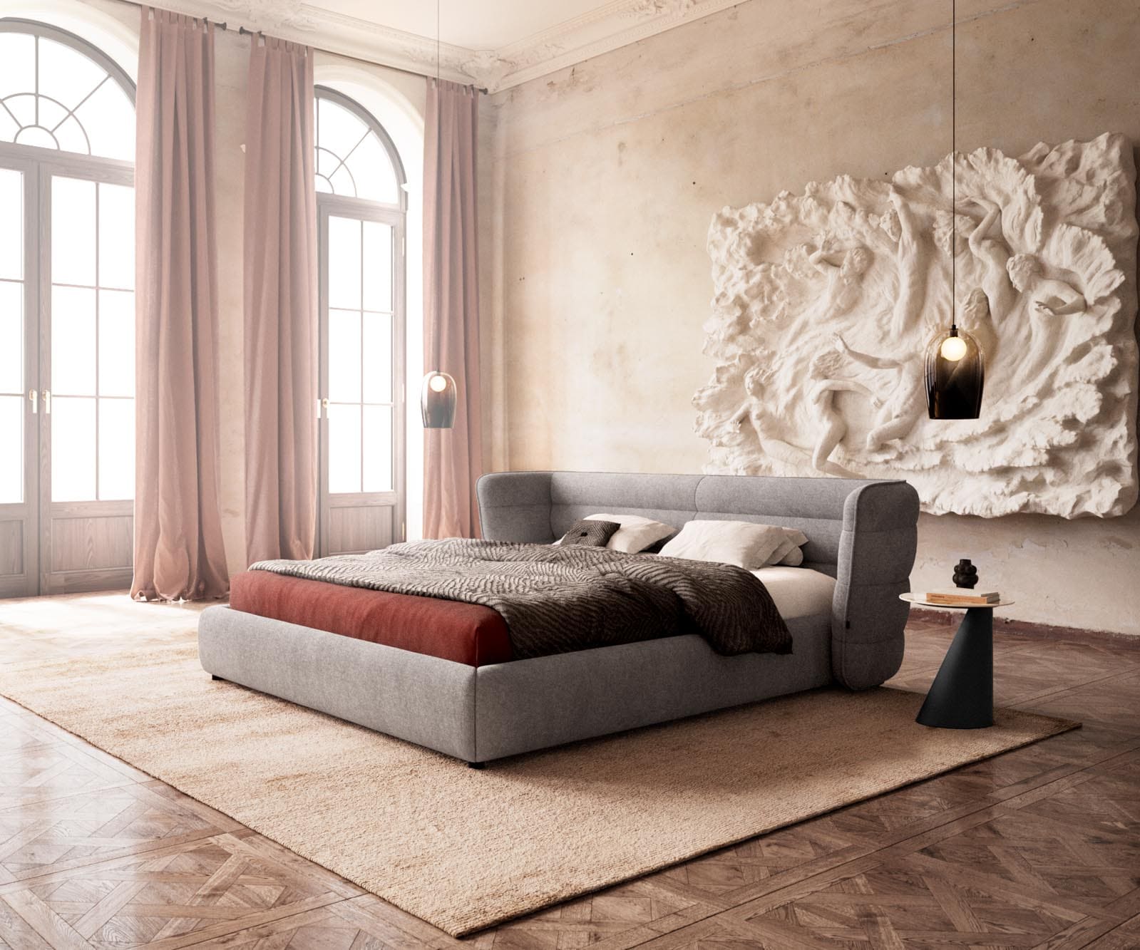 Gestoffeerd-bed Simea 180x200 cm microvezel grijs