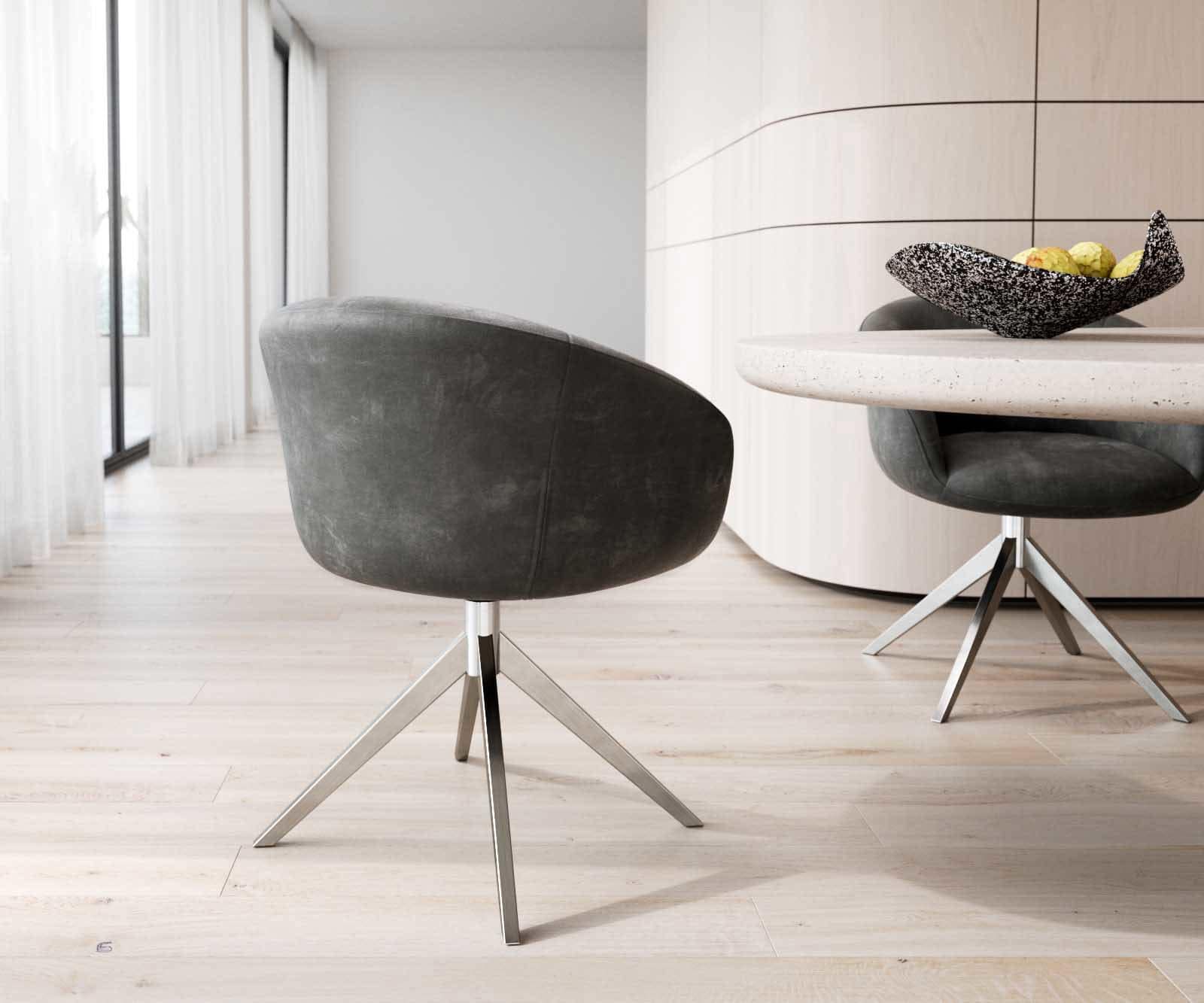 Draaistoel Vinka-Flex met armleuning microvelours antraciet vintage kruisframe breed roestvrij staal 360° draaibaar pocketveer kern 4 Draaistoel Vinka-Flex met armleuning microvelours antraciet vintage kruisframe breed roestvrij staal 360° draaibaar pocketveer kern 4