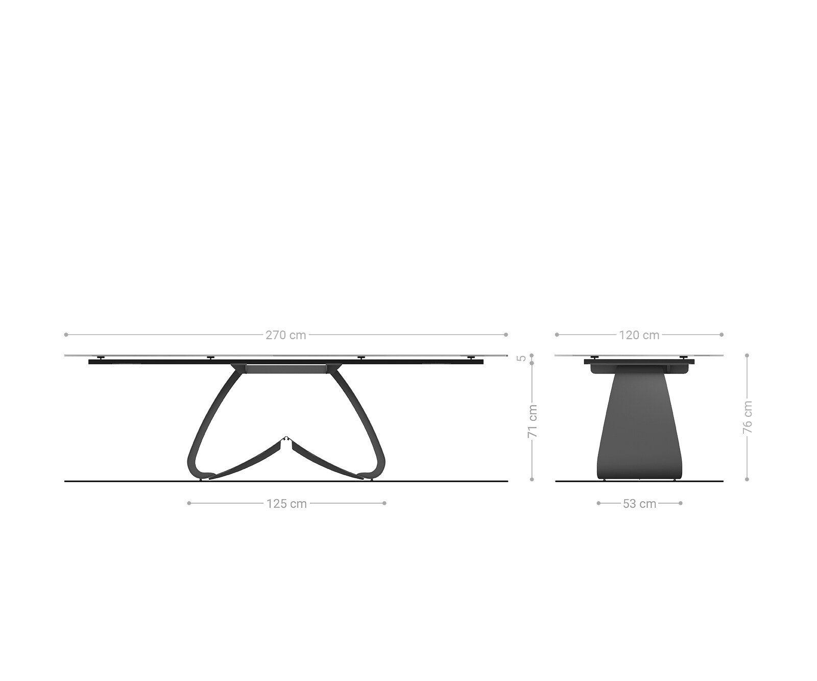 Eetkamertafel Edge Boot 270x120 cm Keramiek Iris FMG Onice Grigio W-onderstel Metaal Effectafwerking Titan 8