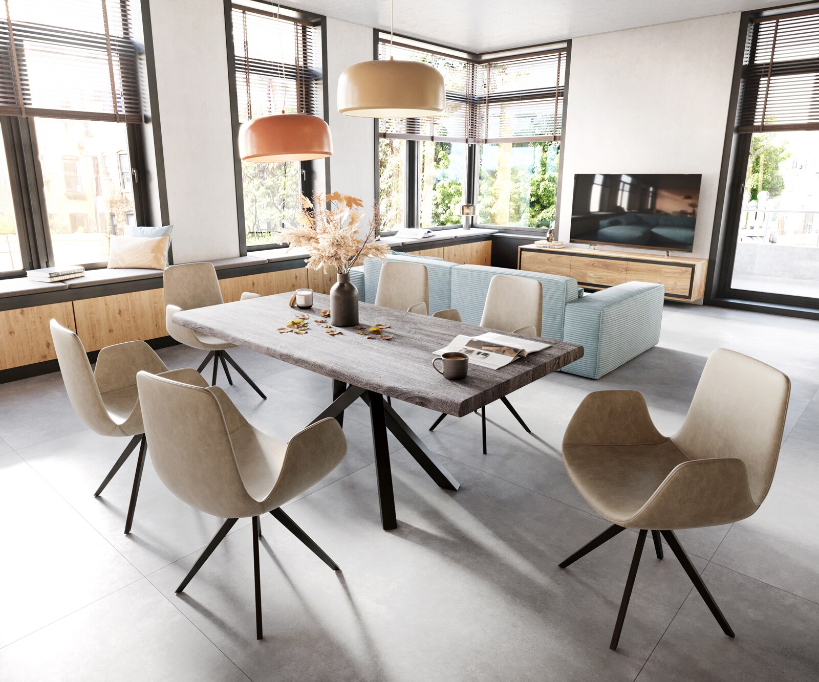 Eetkamerstoel Ilia-Flex met armleuning microvelours beige vintage kruisframe hoekig zwart 3 Eetkamerstoel Ilia-Flex met armleuning microvelours beige vintage kruisframe hoekig zwart 3