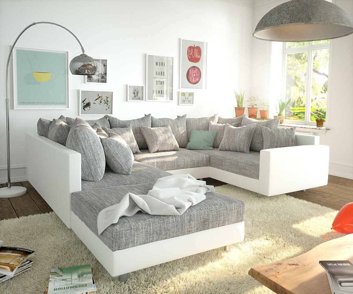 Woonlandschap Clovis wit lichtgrijs modulaire hocker armleuning  Woonlandschap Clovis wit lichtgrijs modulaire hocker armleuning