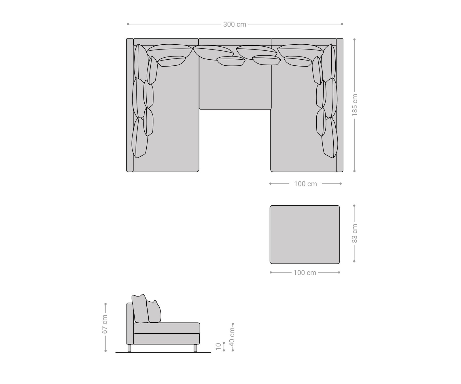 Woonlandschap Clovis zwart en wit modulaire met hocker 8