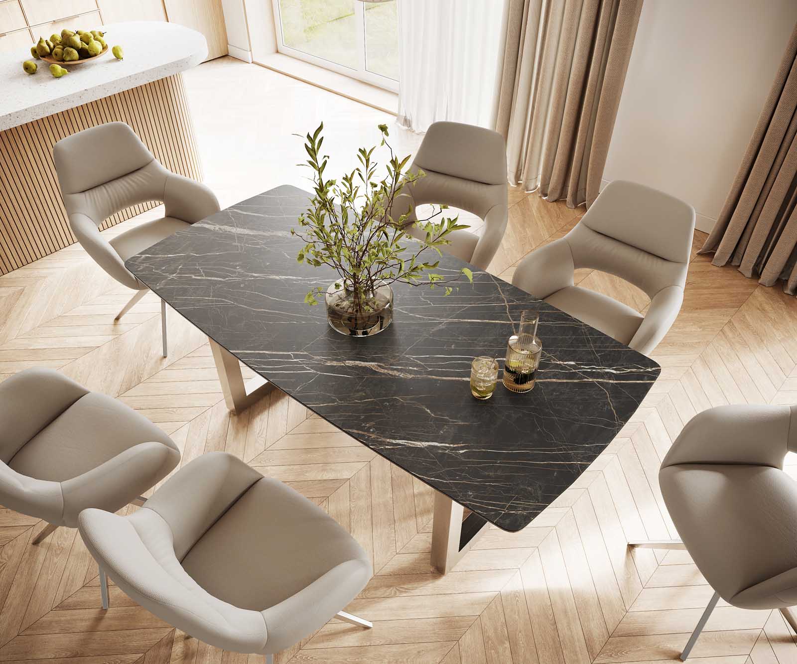 Eettafel Edge Bootsform 200x100 keramiek Laminam® Noir Desir bruin roestvrij staal breed 3