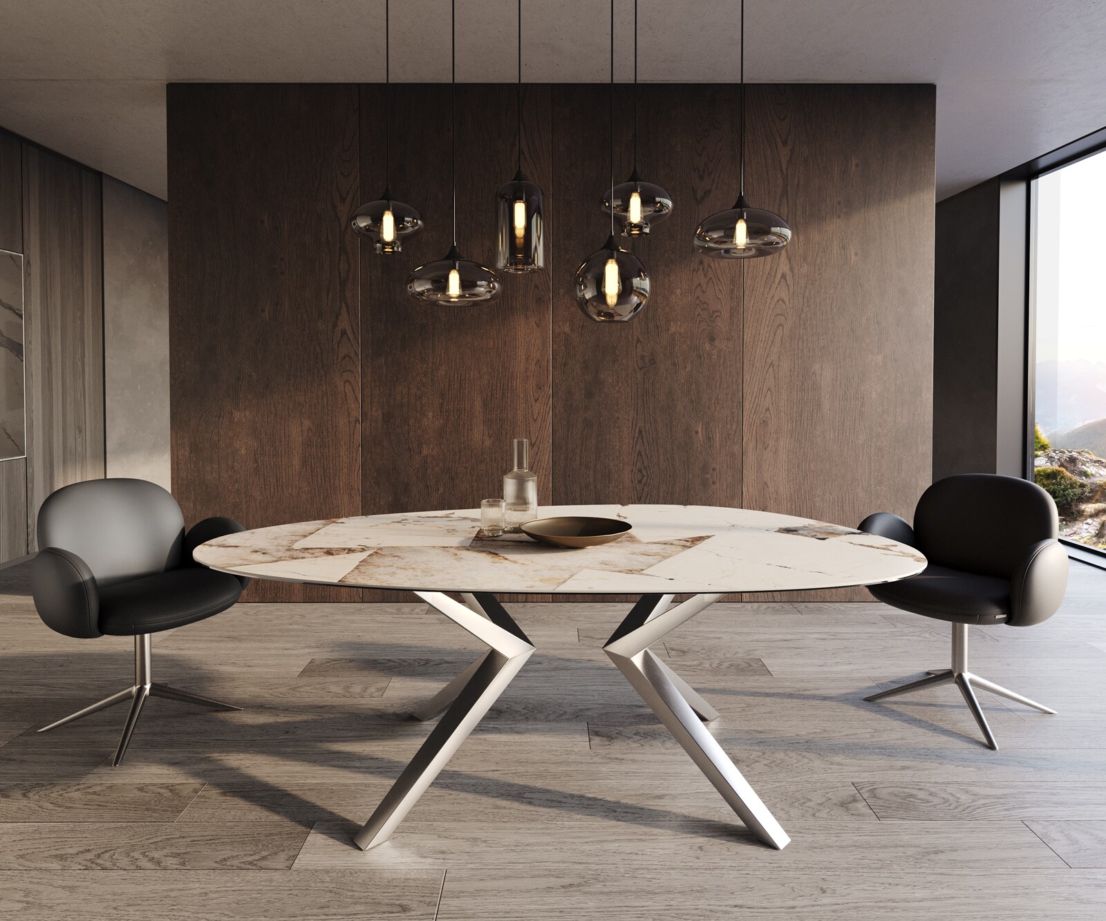 Eetkamertafel Edge ovaal 220x120 keramiek Iris FMG Patagonia Lappato Zenthara hoekig roestvrij staal 1