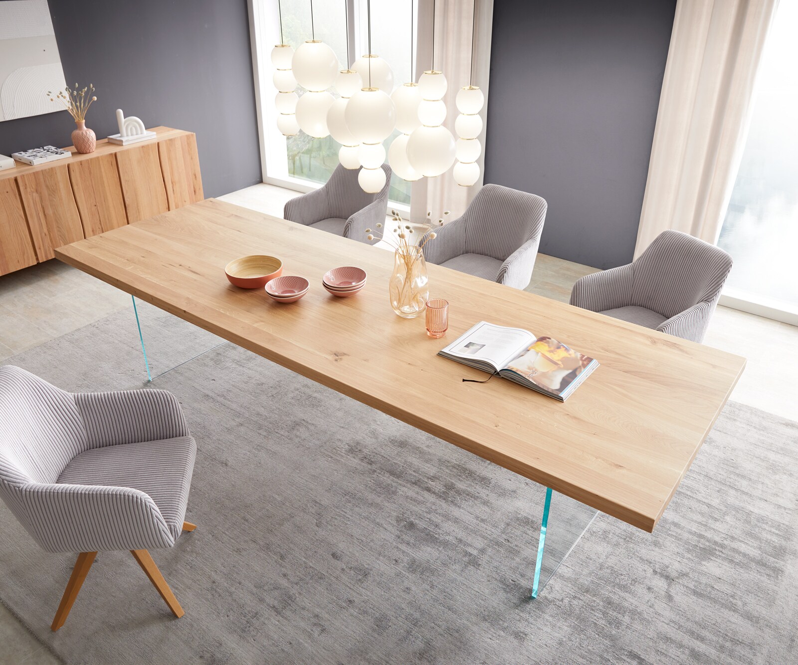 Eettafel Edge 300x100 eiken natuur Glas 4