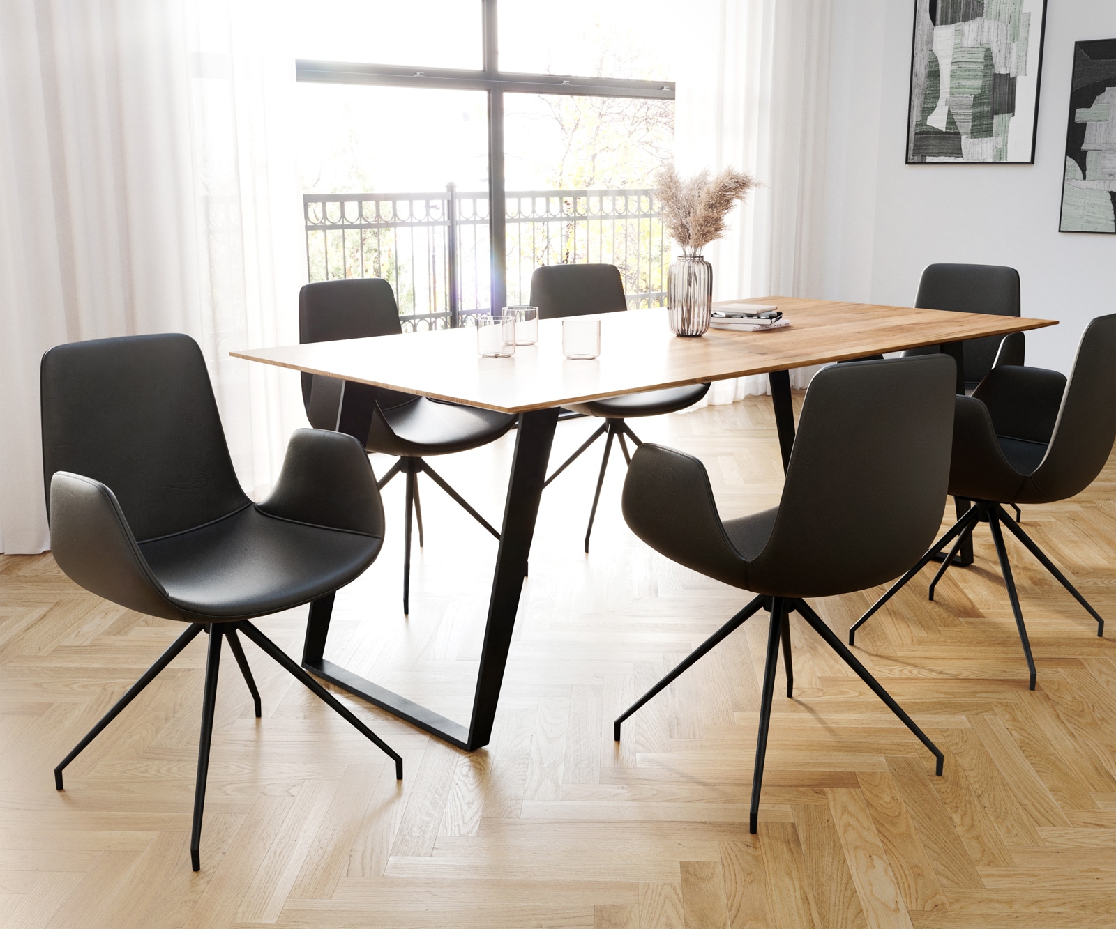 Eetkamerstoel Ilia-Flex met armleuning echt leer zwart kruisframe conisch zwart 3 Eetkamerstoel Ilia-Flex met armleuning echt leer zwart kruisframe conisch zwart 3