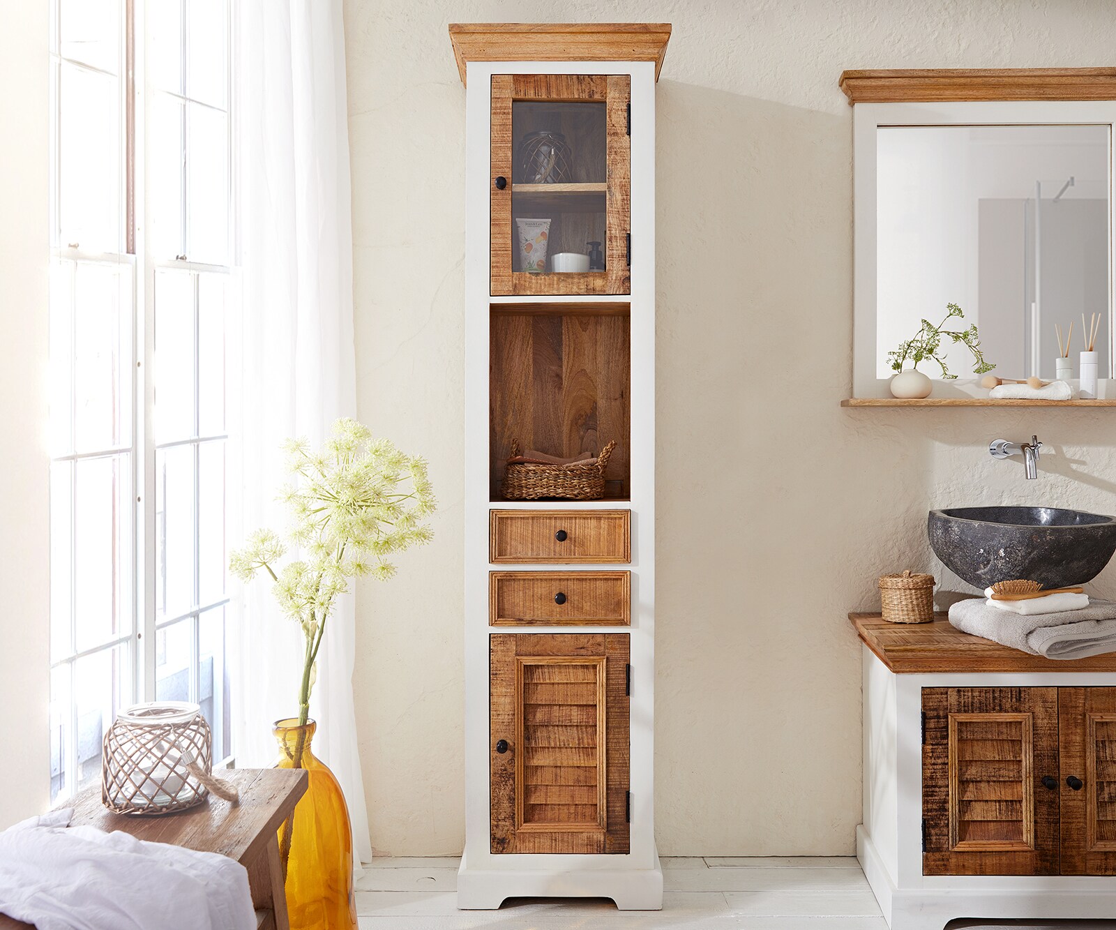 Hoge-badmeubelkast Casa 45x190 cm mango wit natuur  4 Hoge-badmeubelkast Casa 45x190 cm mango wit natuur  4