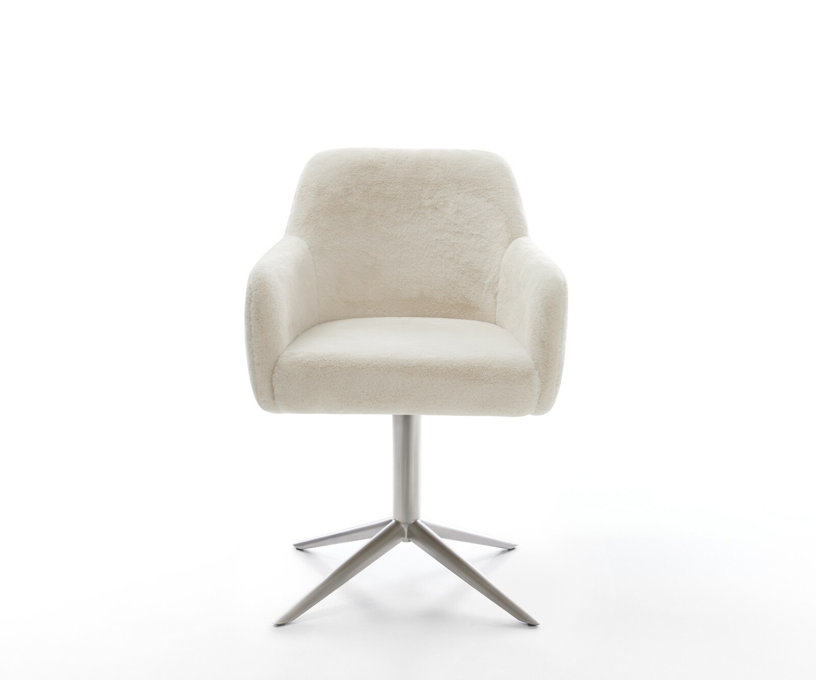 Draaistoel Greg-Flex pluchen crème-wit kruispoot roestvrij staal 360° draaibaar rocker-functie pocketveer kern 2