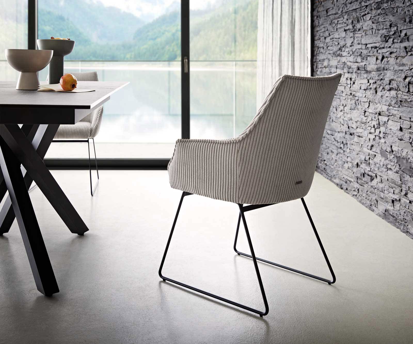 Eetkamerstoel Alja-Flex met armleuning koord zilver grijs slipframe zwart pocketveer kern 4 Eetkamerstoel Alja-Flex met armleuning koord zilver grijs slipframe zwart pocketveer kern 4