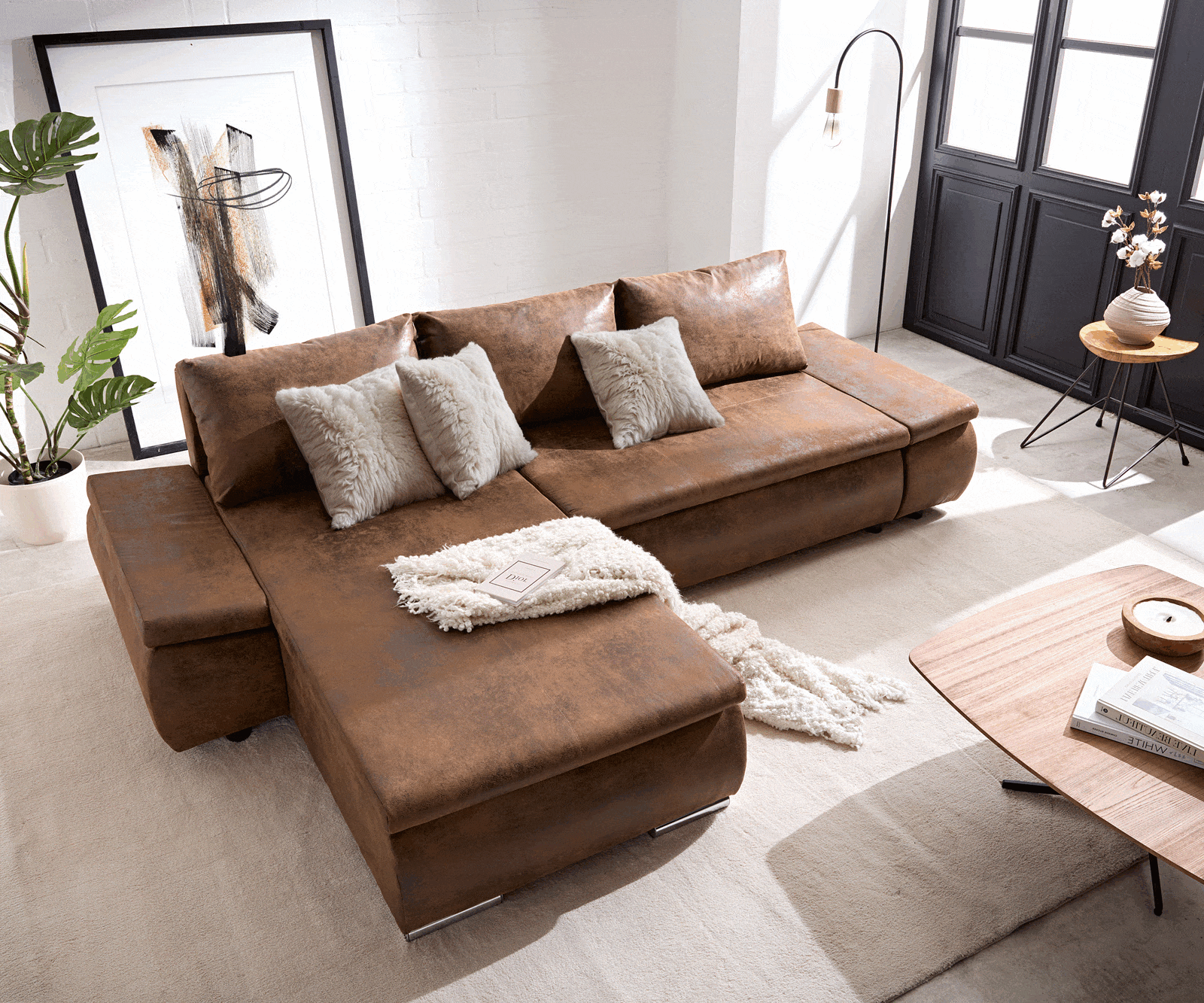 Hoekbank Abilene 260x175 cm bruin ottomane variabele 5