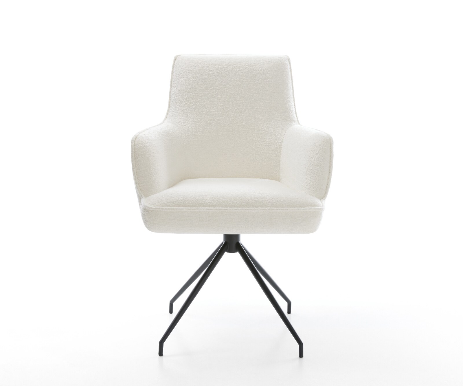 Eetkamerstoel Heira-Flex met armleuning bouclé zacht beige kruisframe conisch zwart pocketveer kern 2