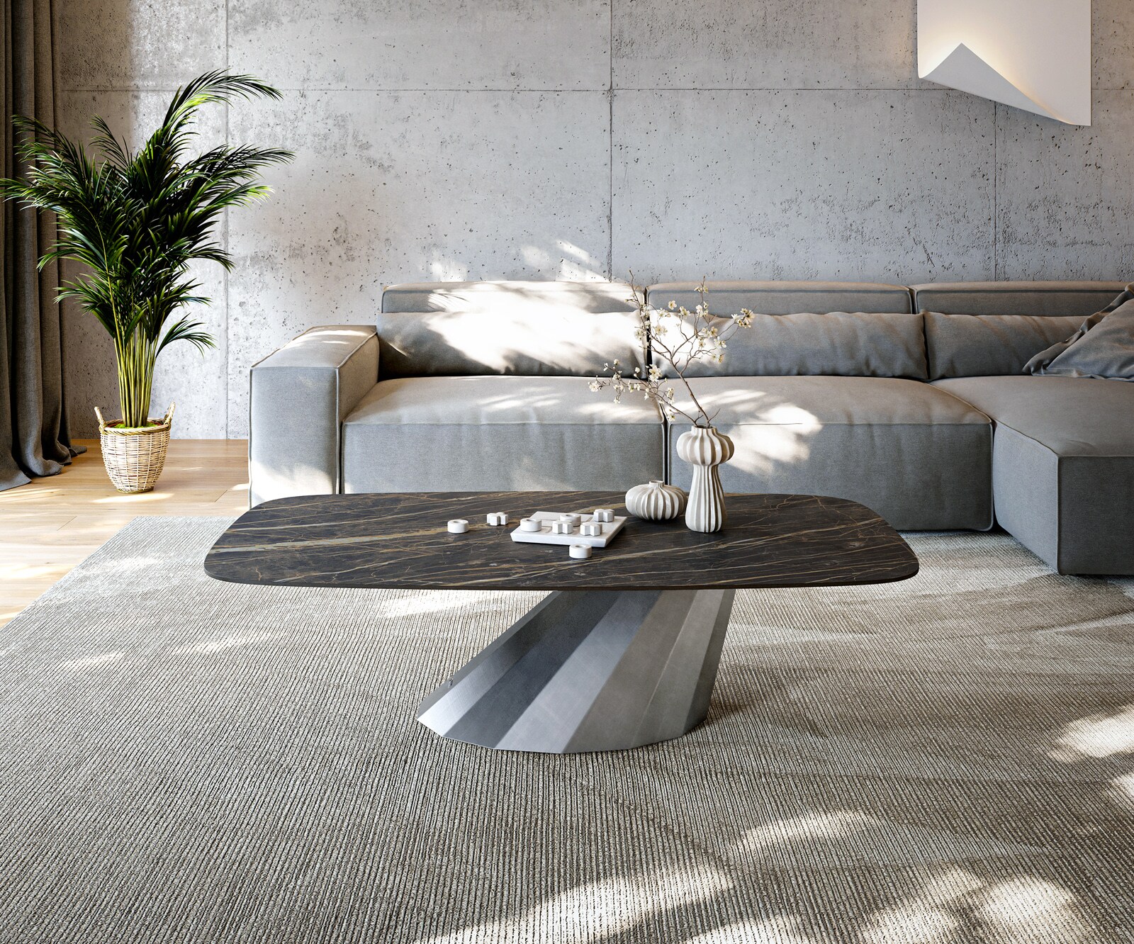 Salontafel Edge Boot 140x80 cm keramiek Laminam® Noir Desir bruin Parabi metallic zilver 1