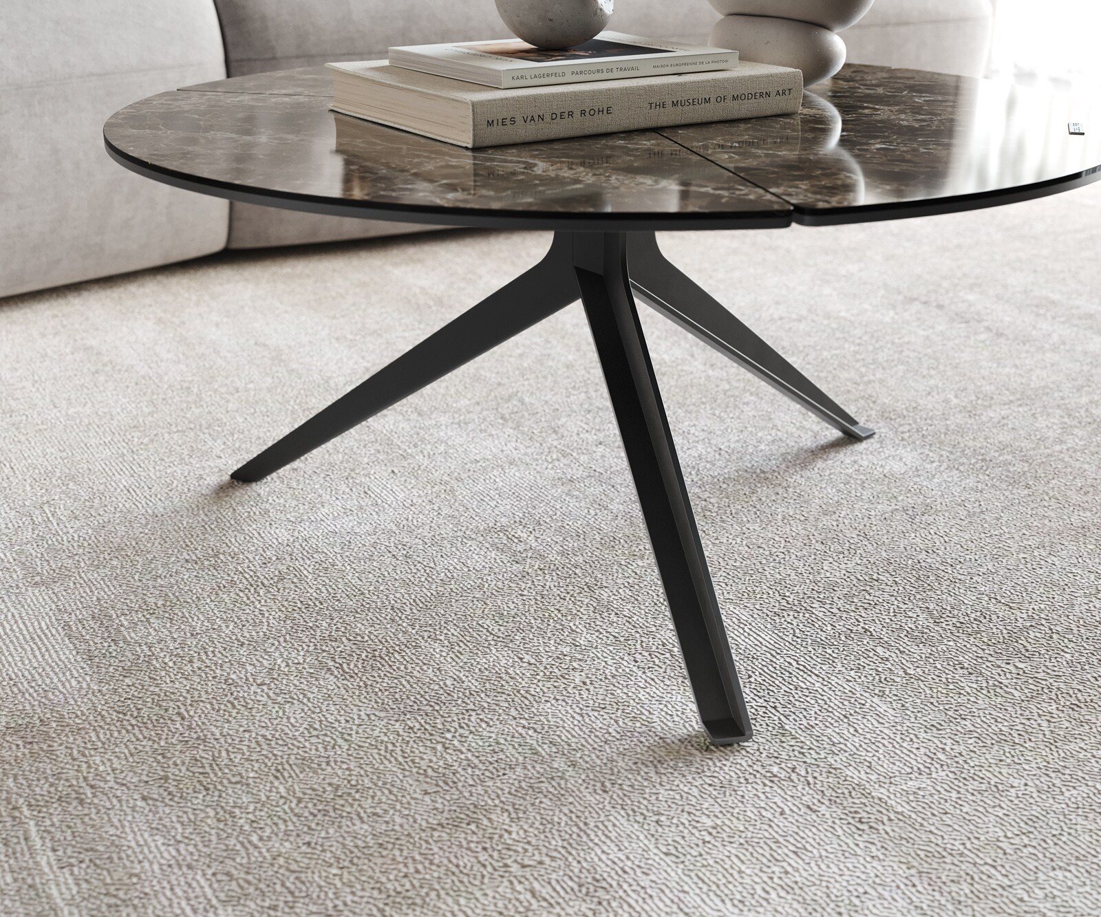 Salontafel Delron 70x70 cm Keramiek Emperador Extra Lucidato Donkerbruin Kruispoot vlak metaal zwart 5