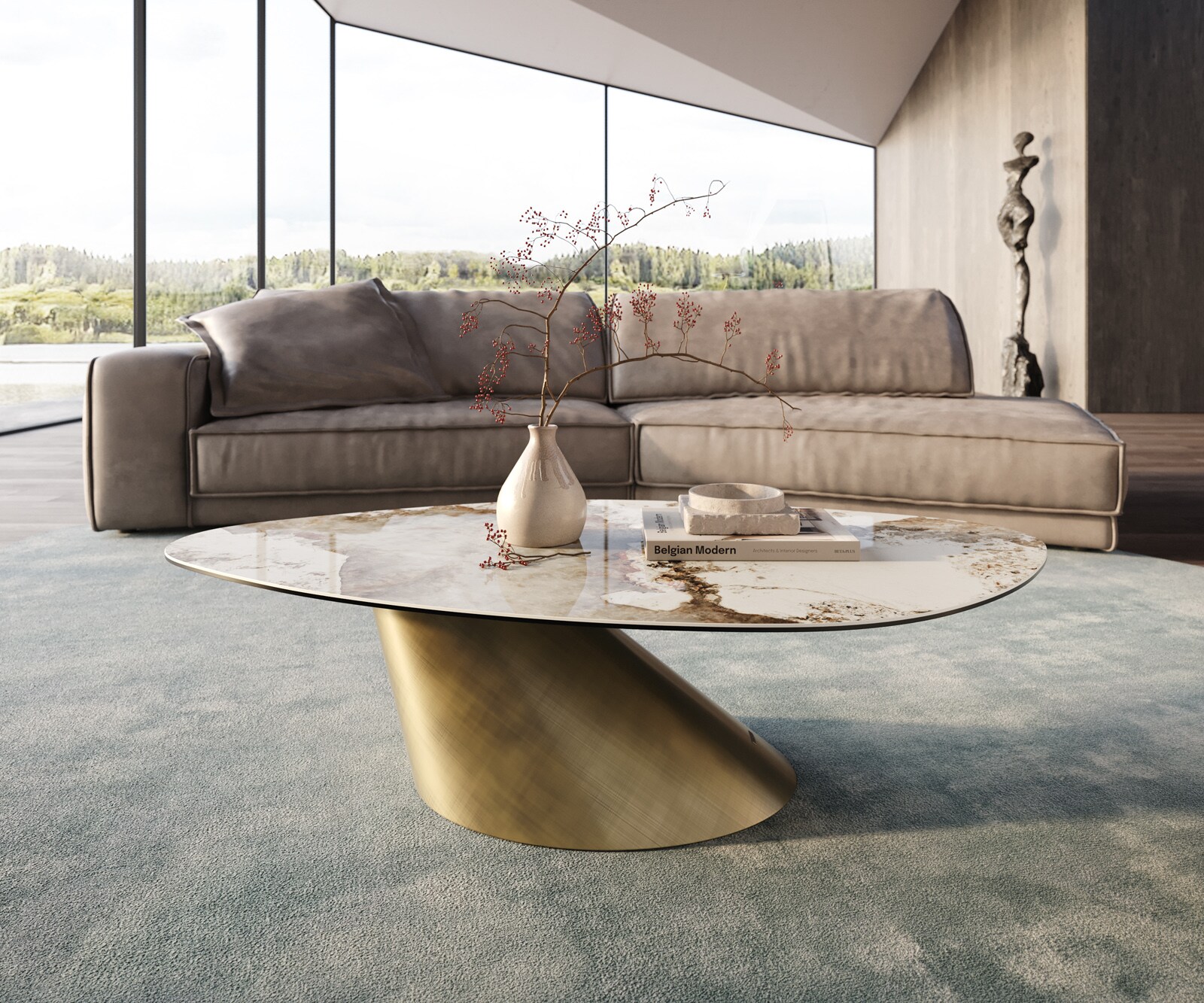 Salontafel Edge Organisch 140x76 cm keramiek Minas Melange Conis metallic goud