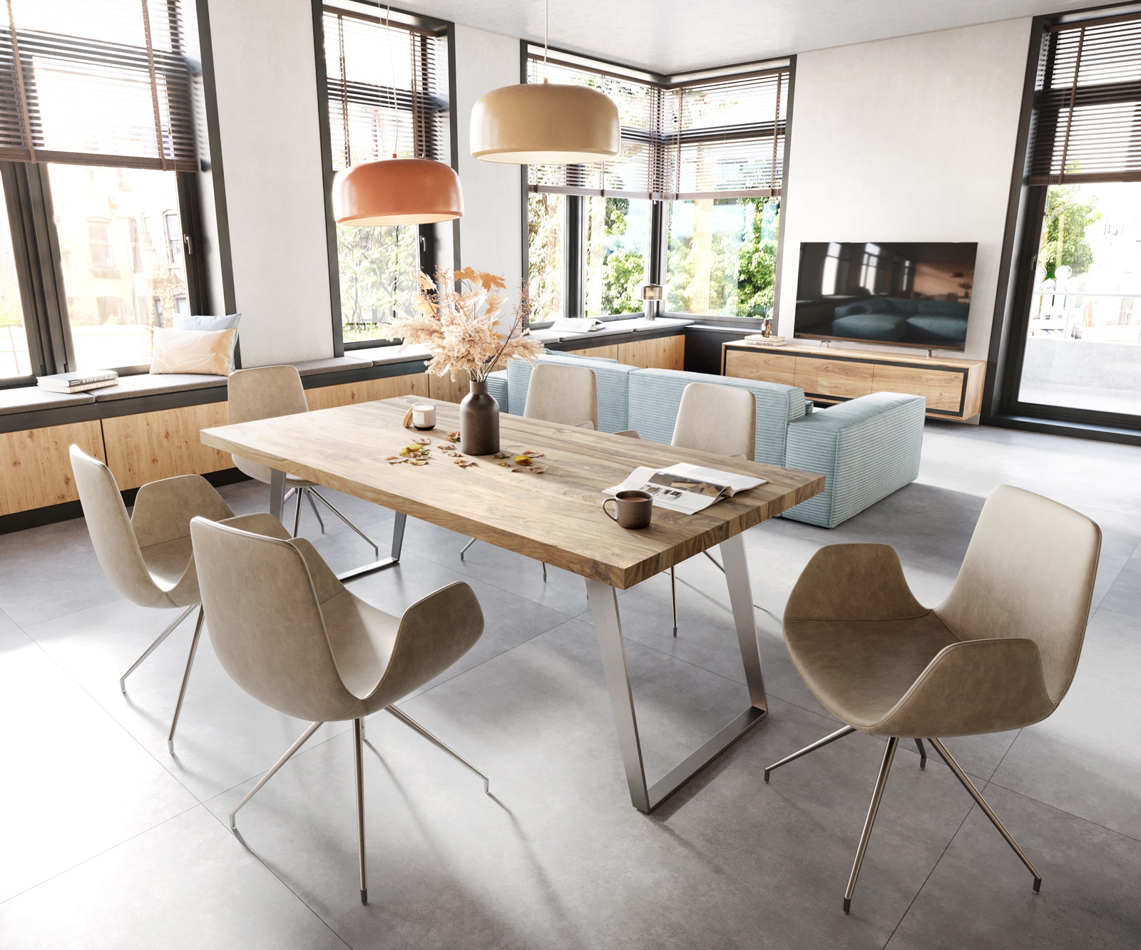 Eetkamerstoel Ilia-Flex met armleuning microvelours beige vintage kruisframe conisch roestvrij staal 3 Eetkamerstoel Ilia-Flex met armleuning microvelours beige vintage kruisframe conisch roestvrij staal 3