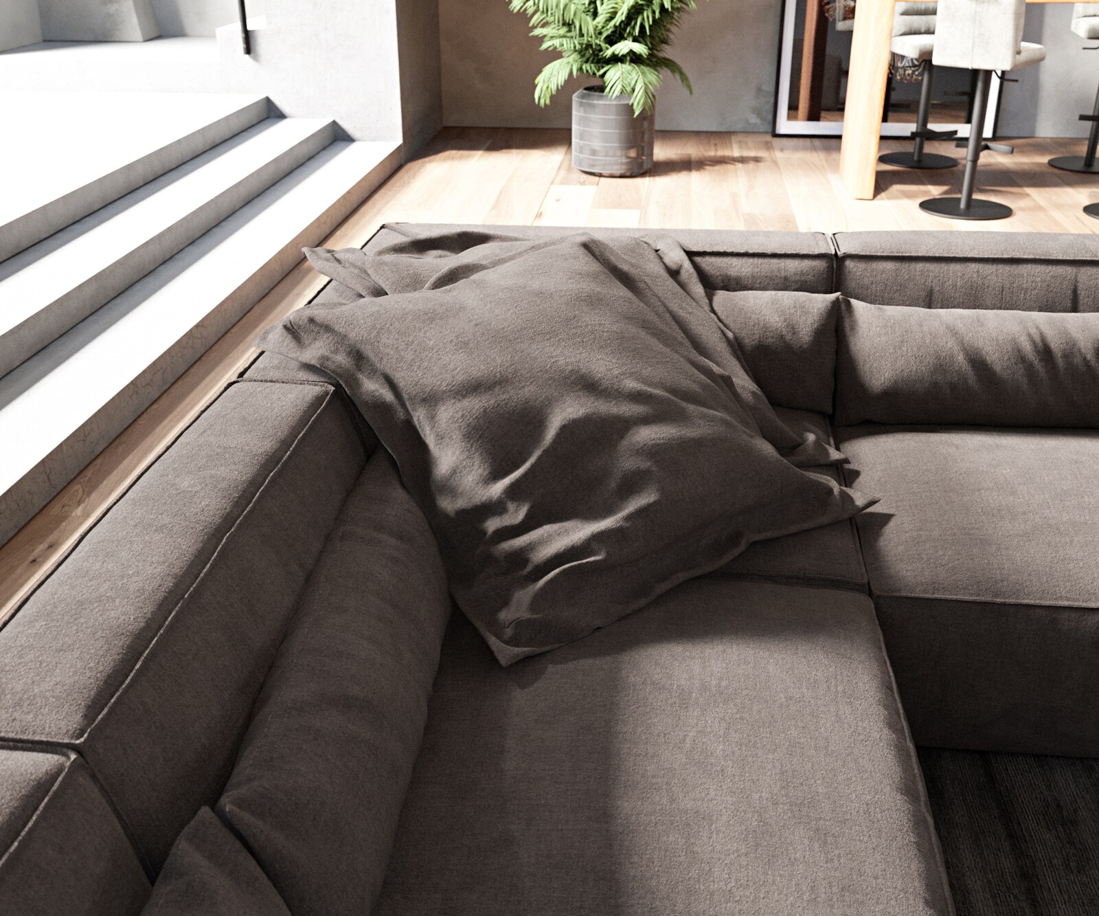 Woonkamerlandschap Sirpio 300x200 cm microvezel Khaki bruin recamiere variabele met kruk 5
