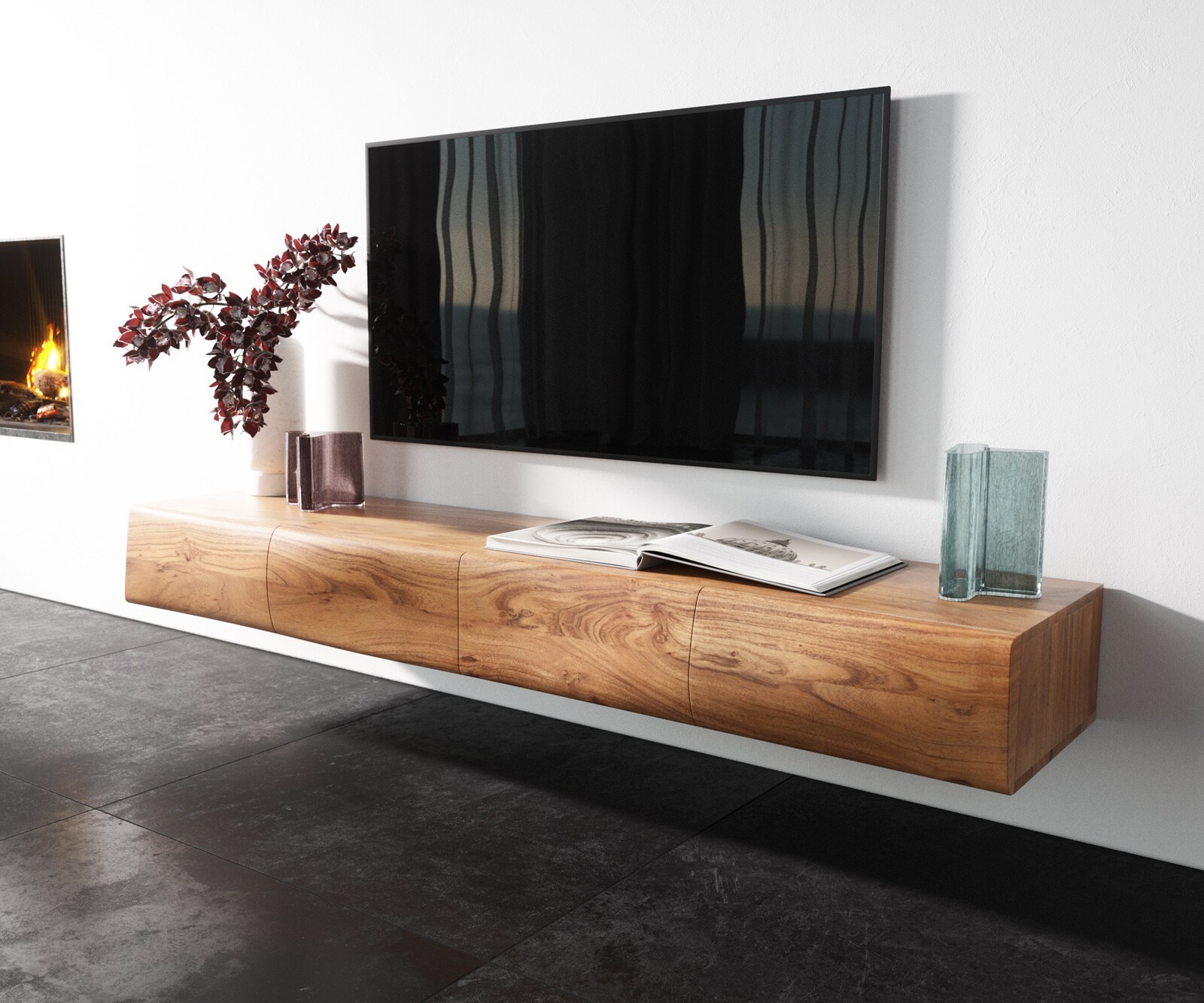 TV-meubel New Live-Edge 175 cm acacia natuur 4 deurs zwevend