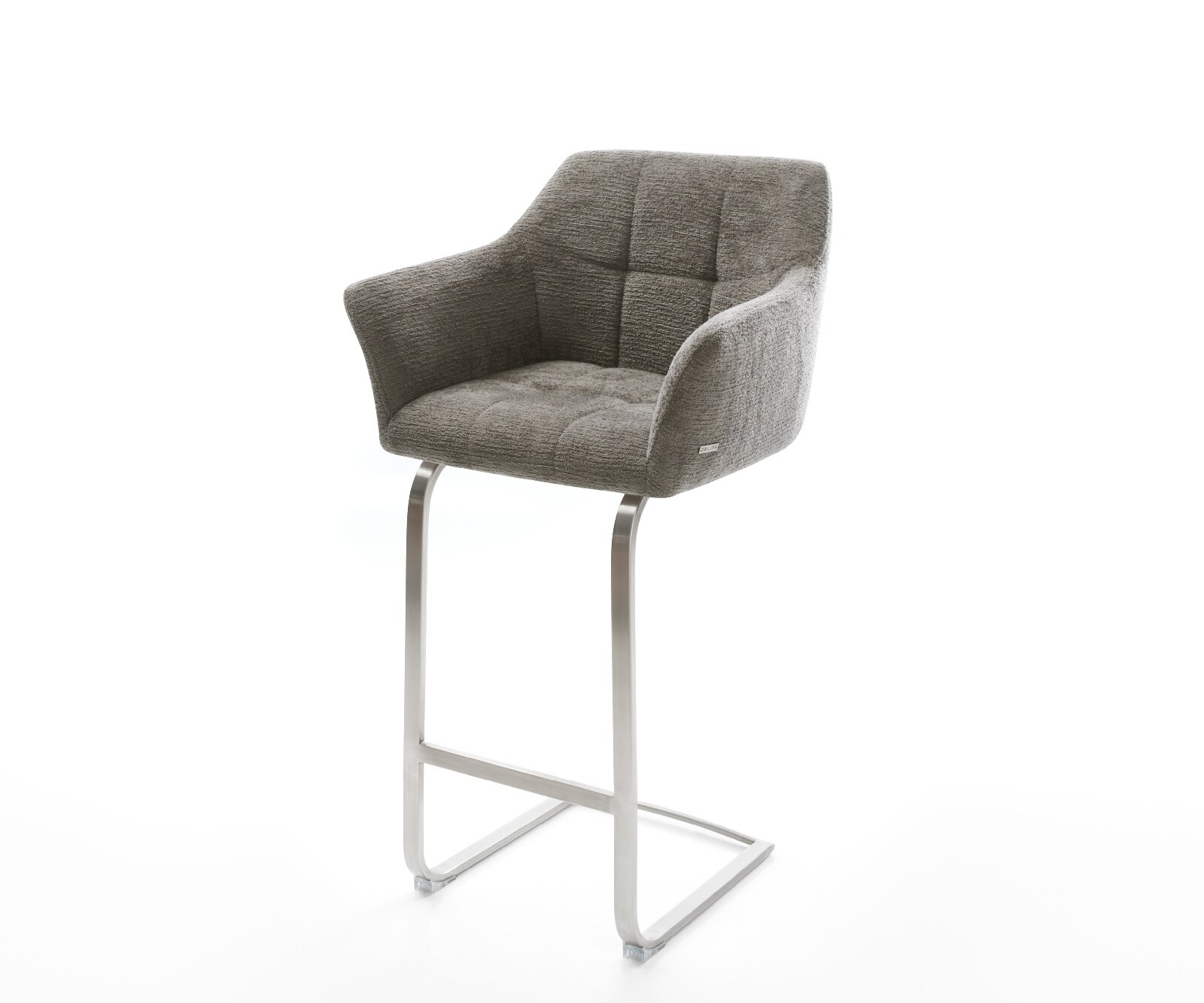 Barstoel Yulo-Flex Bouclé zacht Mud Vrijkantelframe plat roestvrij staal Zilver 1