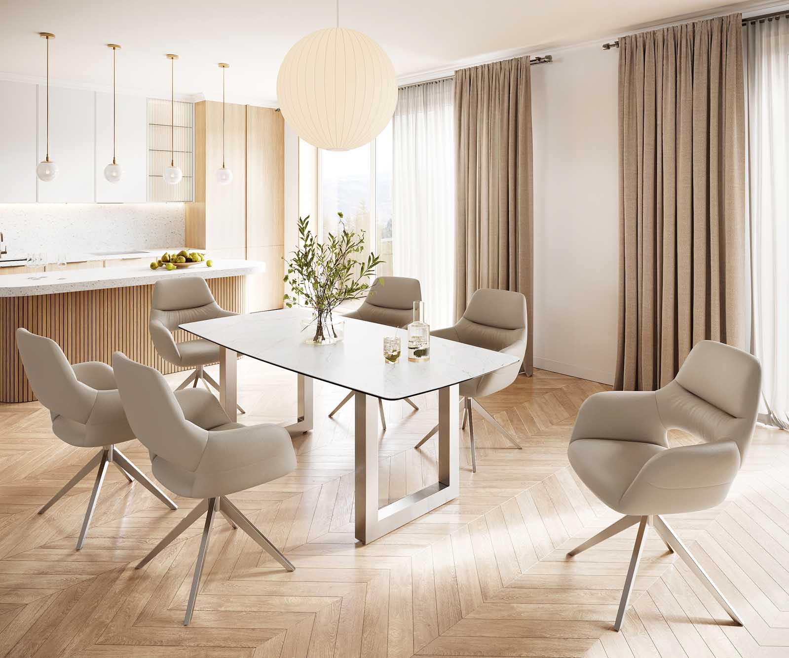 Eettafel Edge Bootsform 200x100 keramiek Laminam® Statuarietto wit roestvrij staal breed 6 Eettafel Edge Bootsform 200x100 keramiek Laminam® Statuarietto wit roestvrij staal breed 6